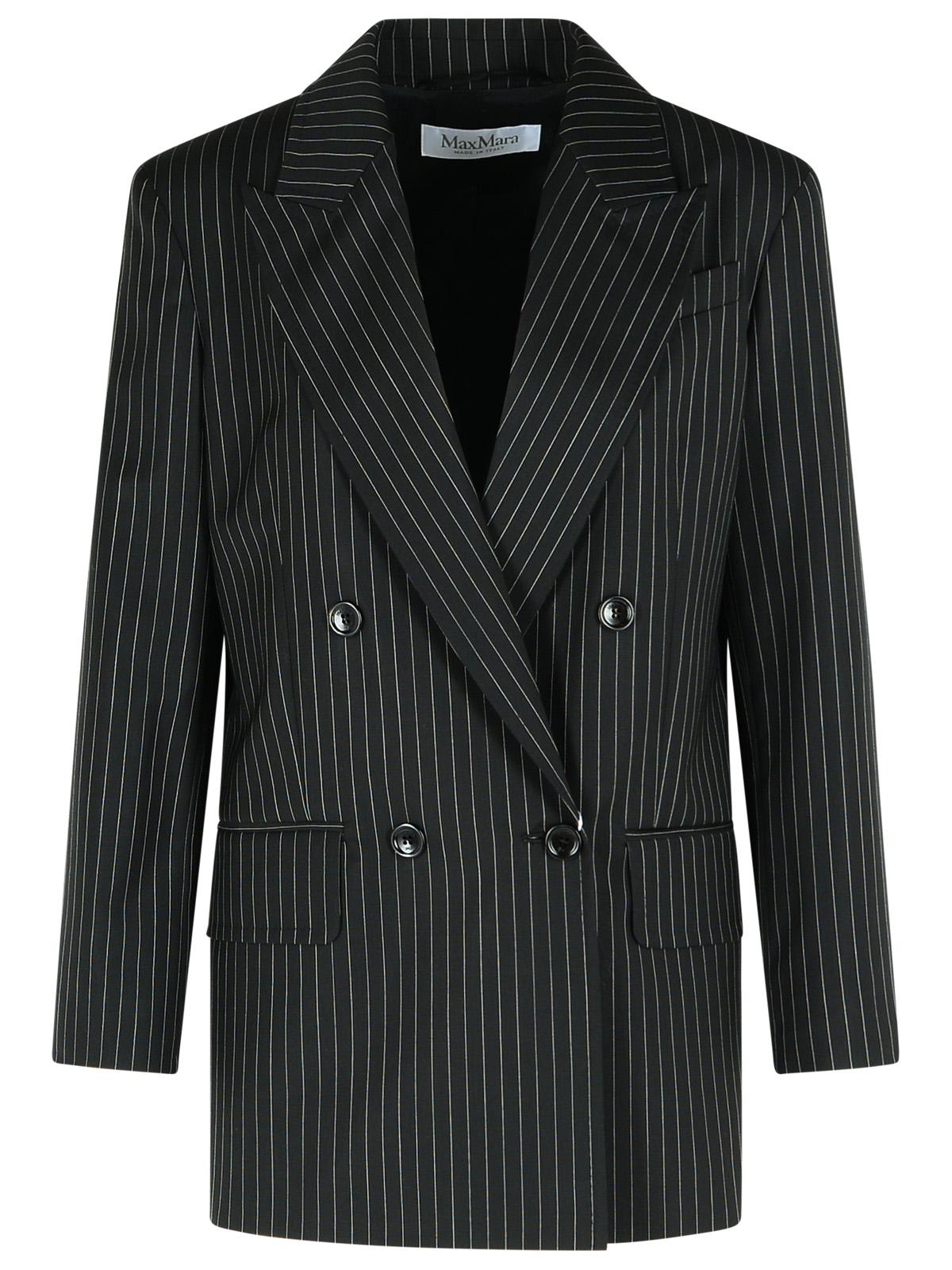 Max Mara Mattia Pinstriped Wool Blazer In Black