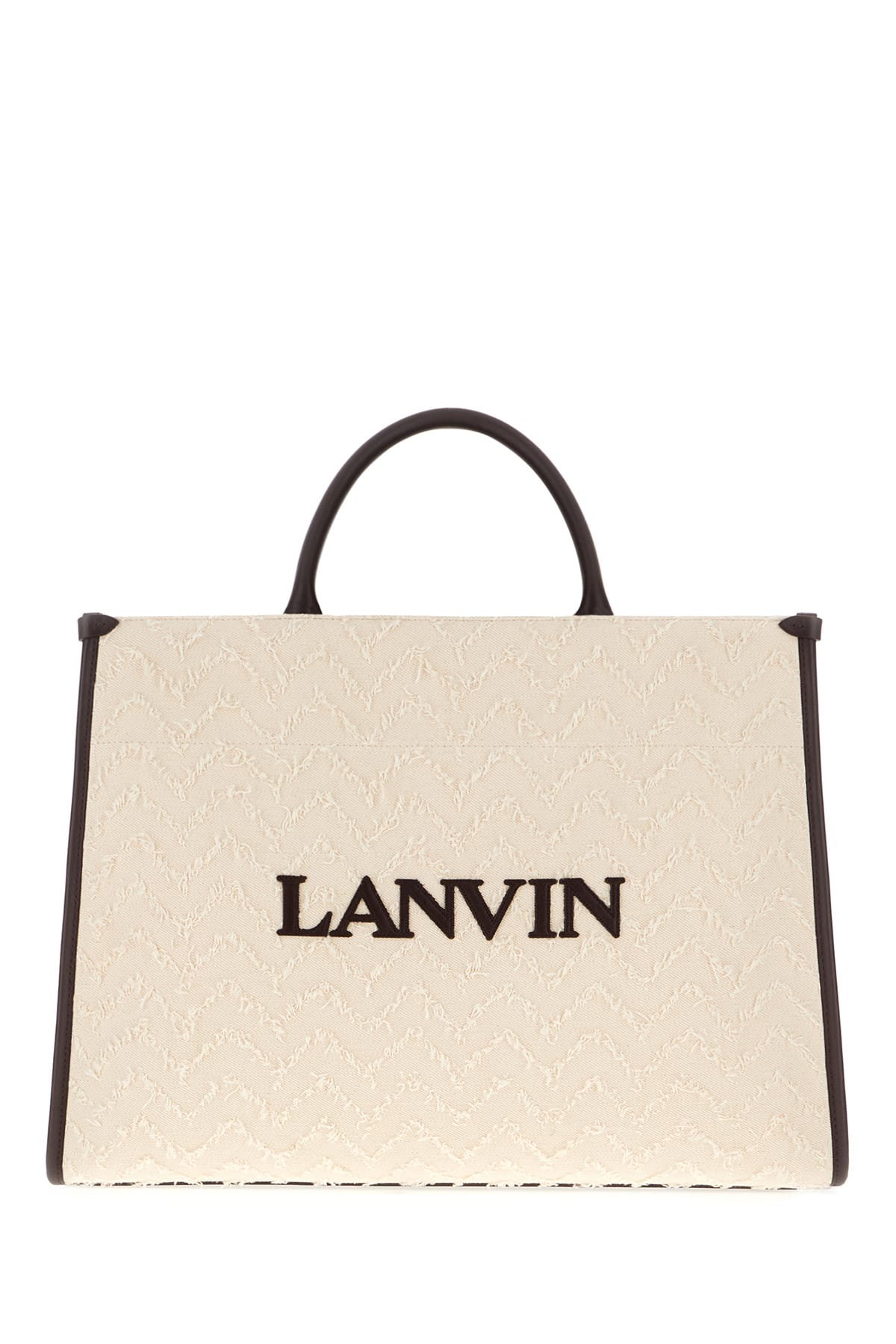 Lanvin Sand Canvas Mm Shopping Bag In Dark Beige Burgundy