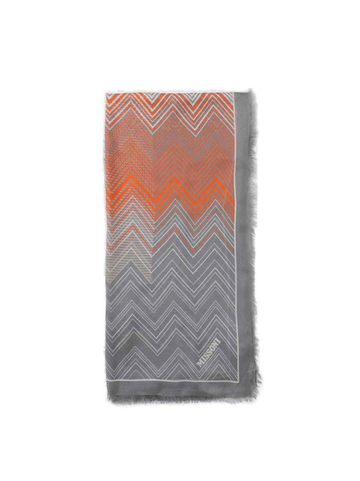 Shop Missoni Zig-zag Patterned Frayed Edge Scarf  In Multicolor