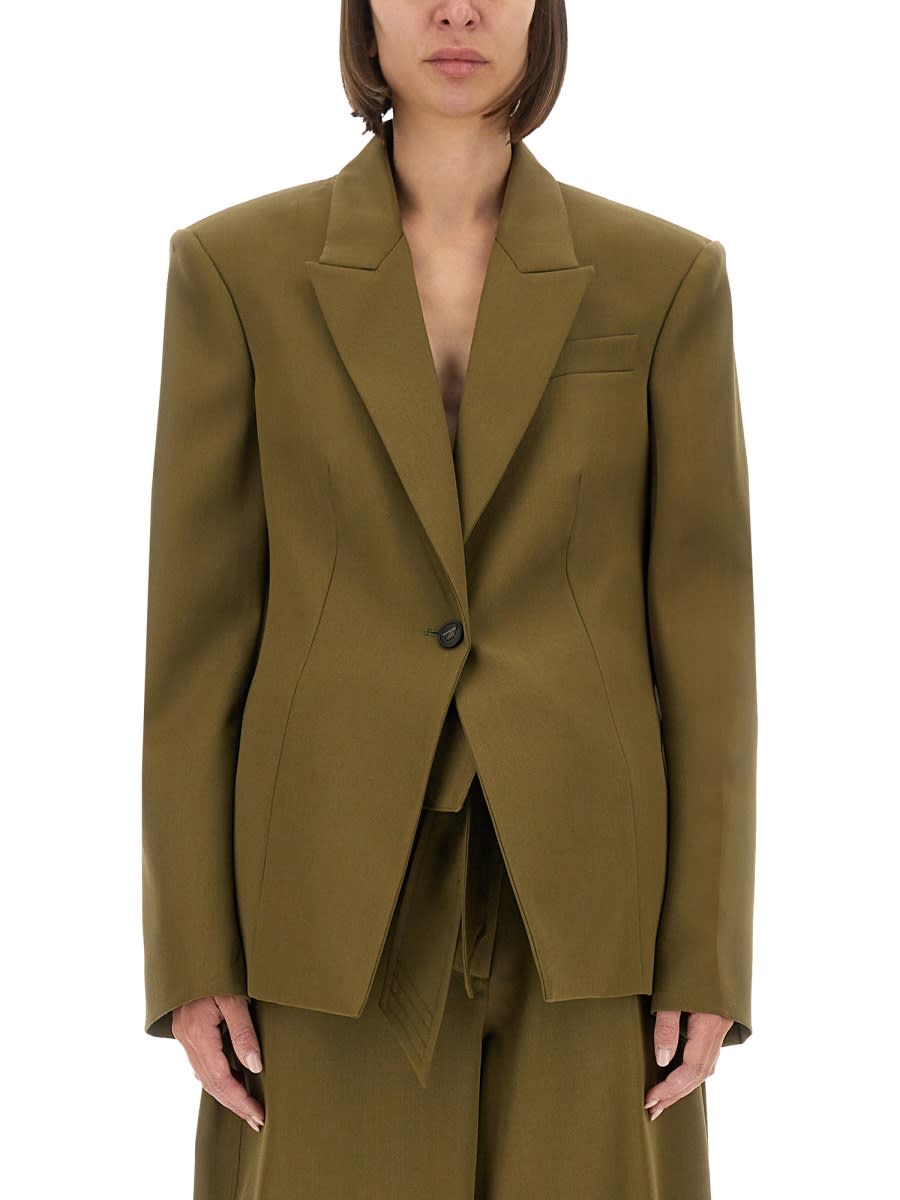 Attico Tailored Gabardine Jacket With Unique Tie Detail In Green