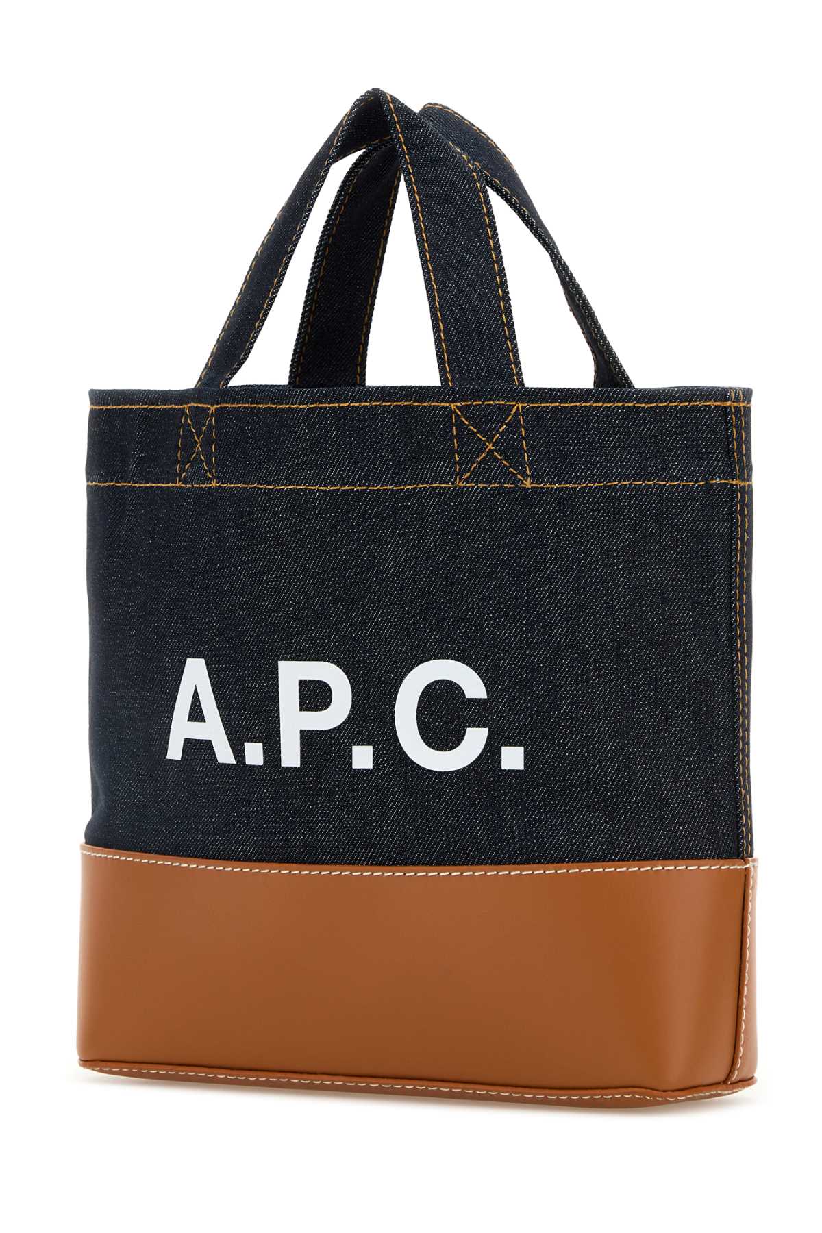 Apc A.p.c. Women Two-tone Denim And Leather Mini Axel Shopping Bag In Caramel