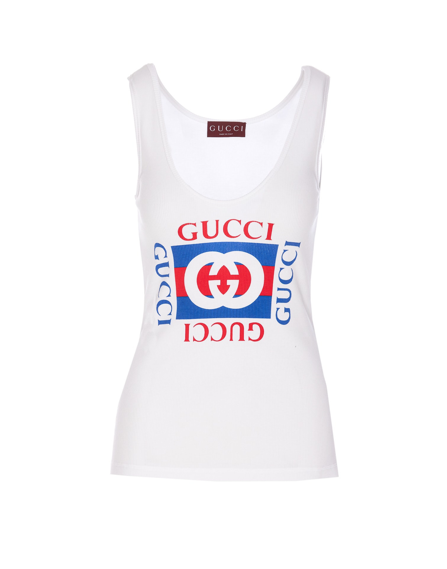 Shop Gucci Ribbed Tank Top  Print In White