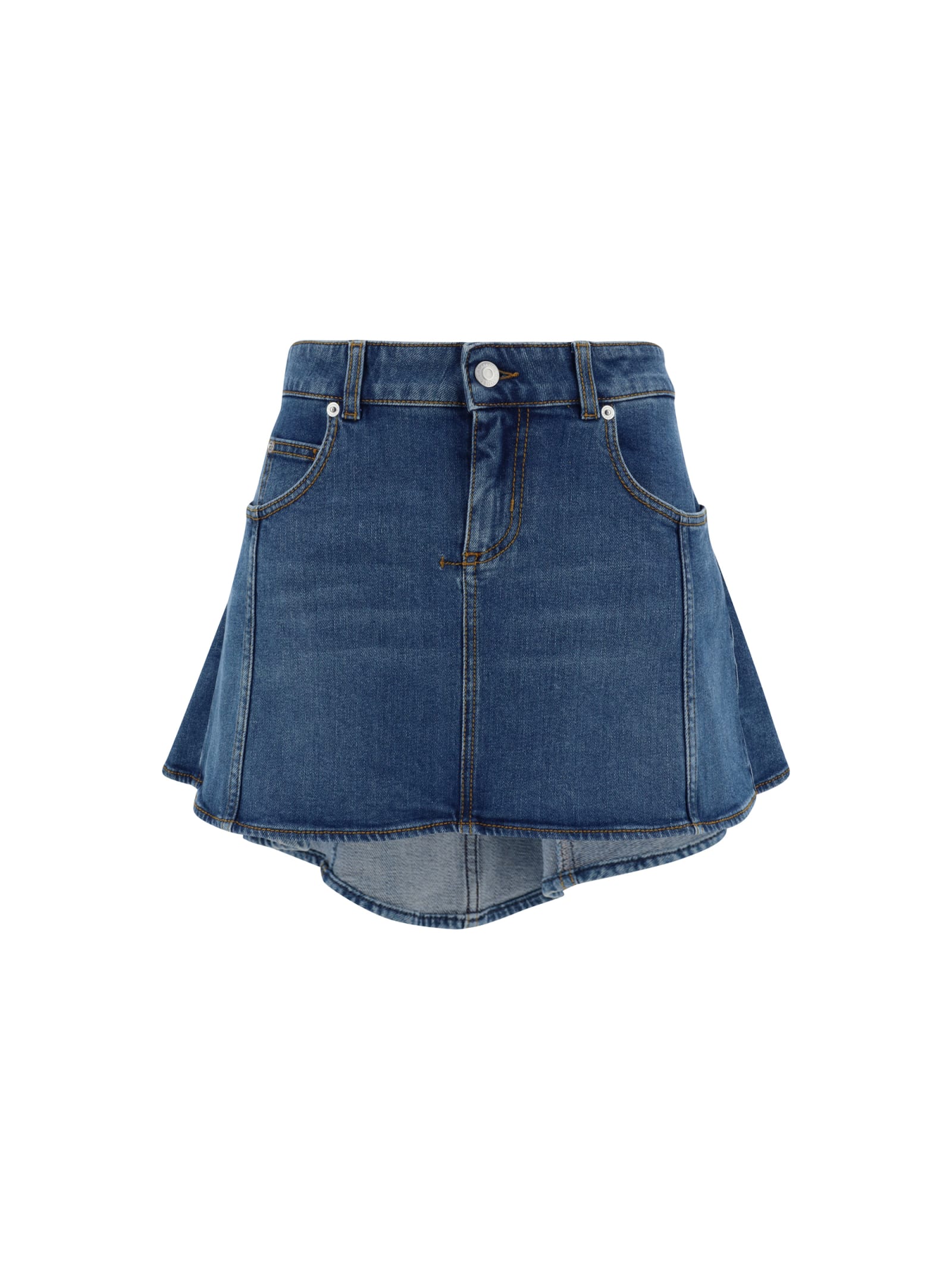 Asymmetric Tri Pocket Short Denim Skirt