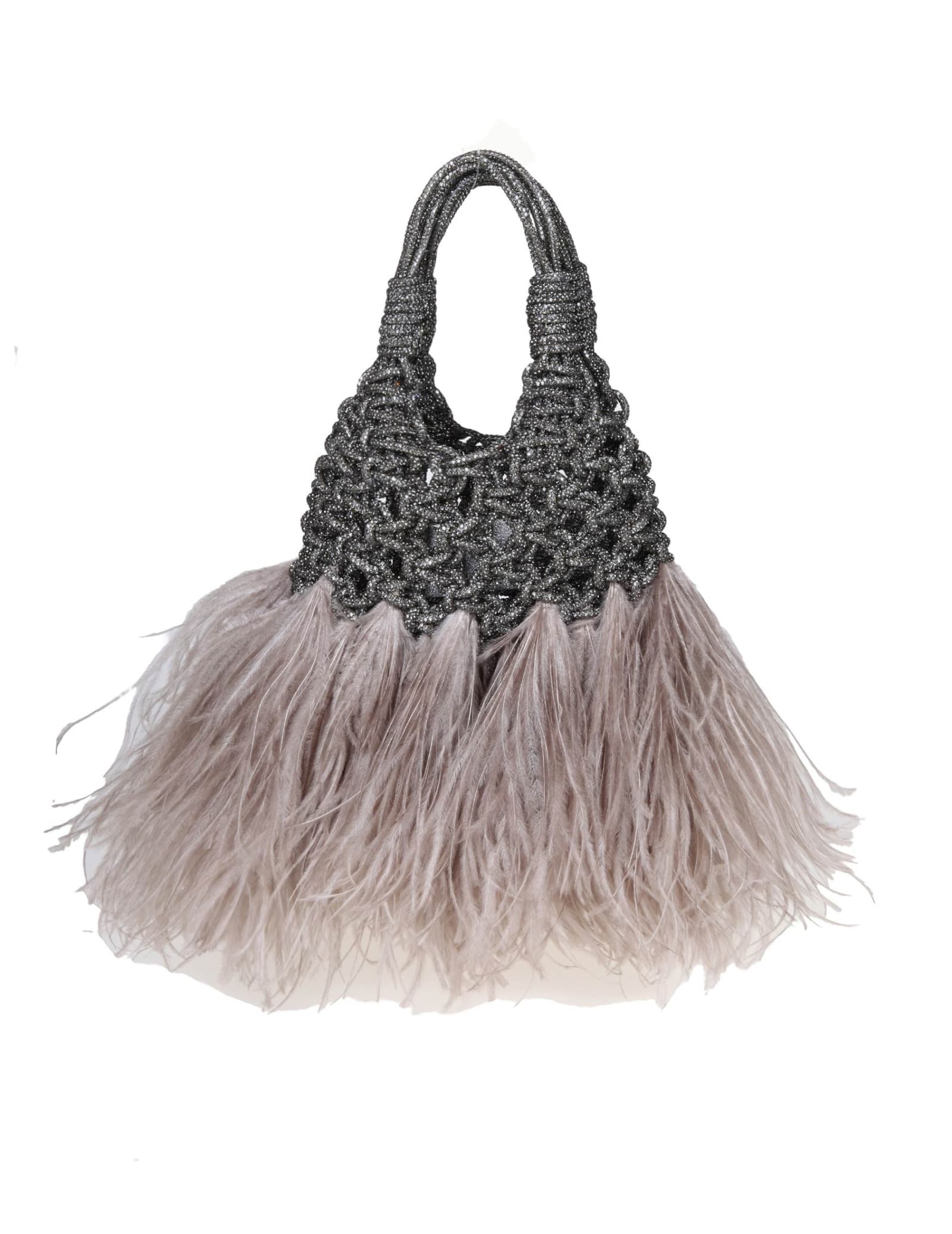Shop Hibourama Jewel Bag Woven With Ostrich Feathers In Black