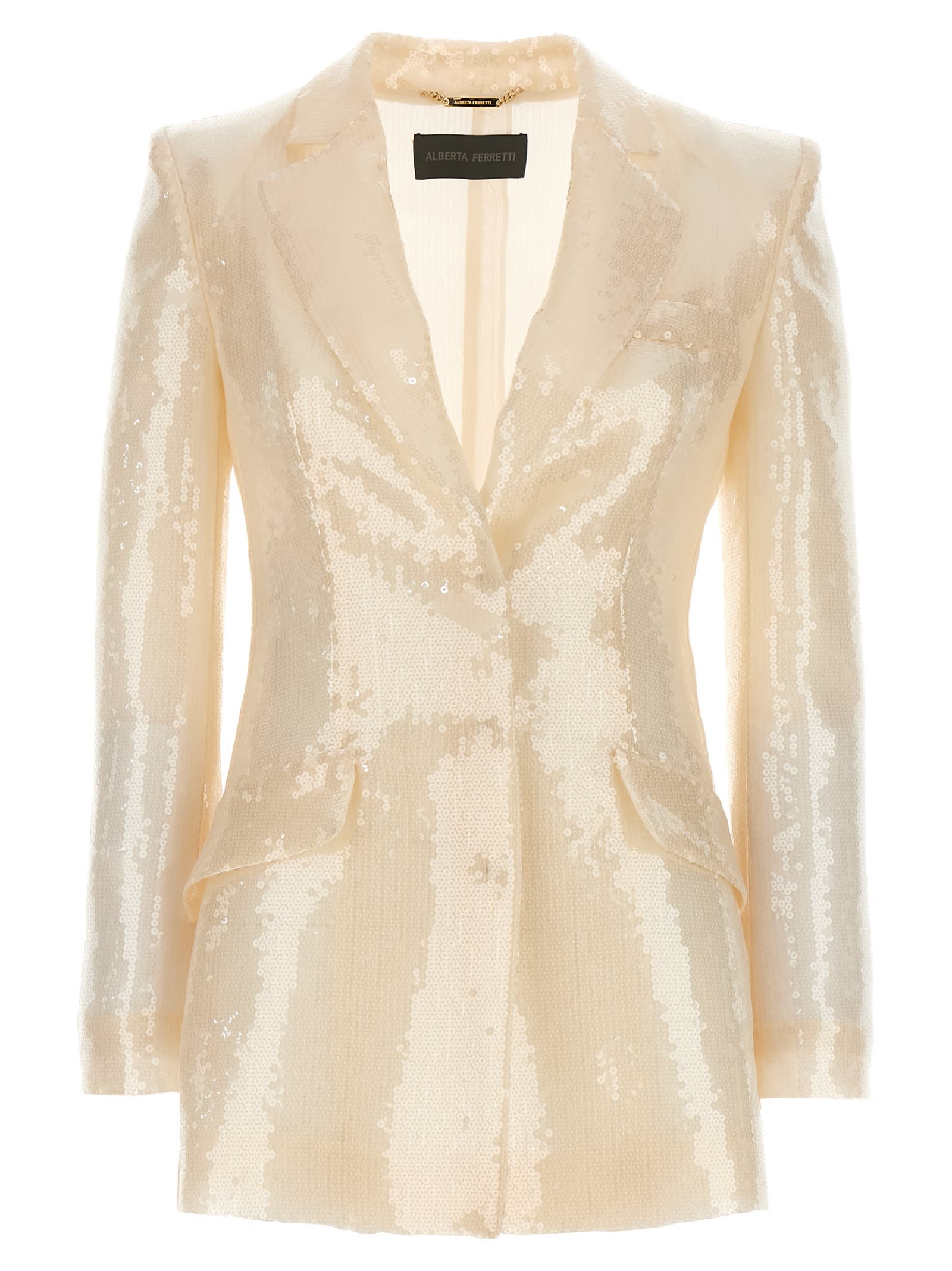 Shop Alberta Ferretti Sequin Blazer In White