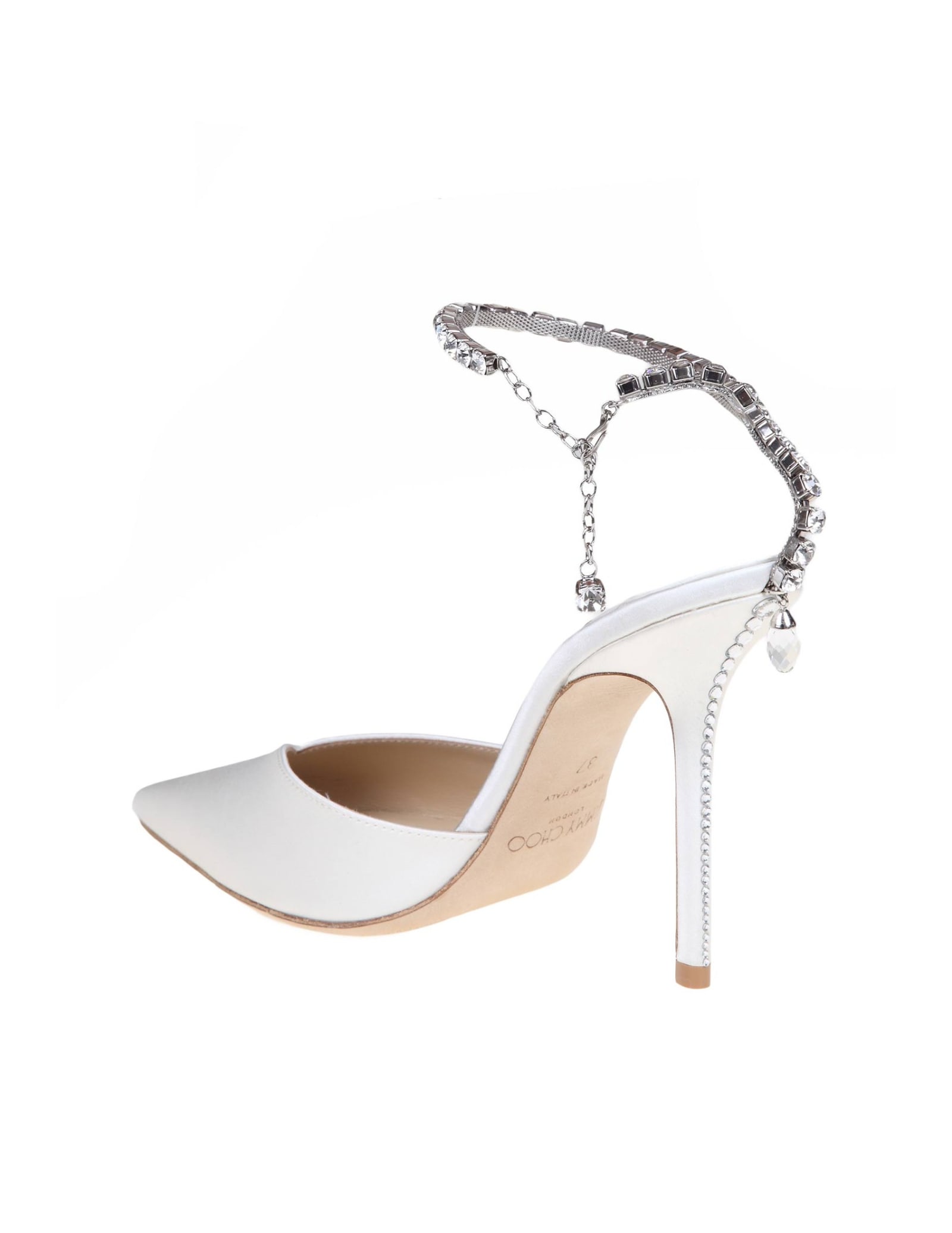 Shop Jimmy Choo Slingback Saeda 100 In Satin With Applied Crystals In Ivory/crystal