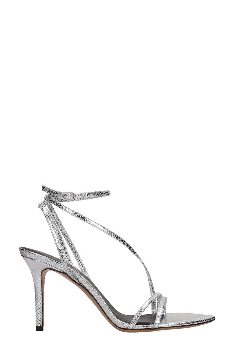 ISABEL MARANT AXEE SANDALS IN SILVER LEATHER,11268084