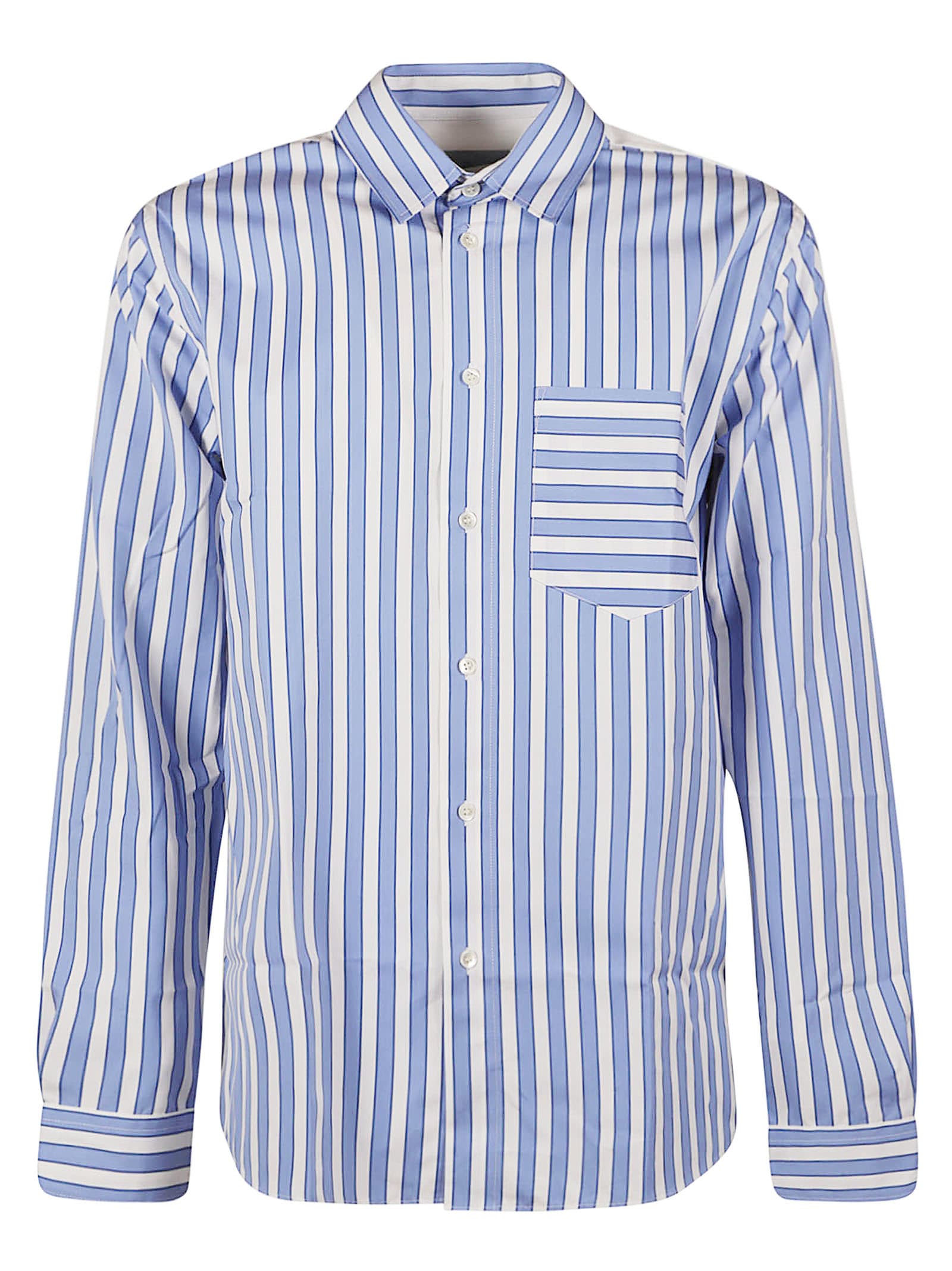 Shop Jw Anderson Classic Fit Patchwork Shirt In Blue/white