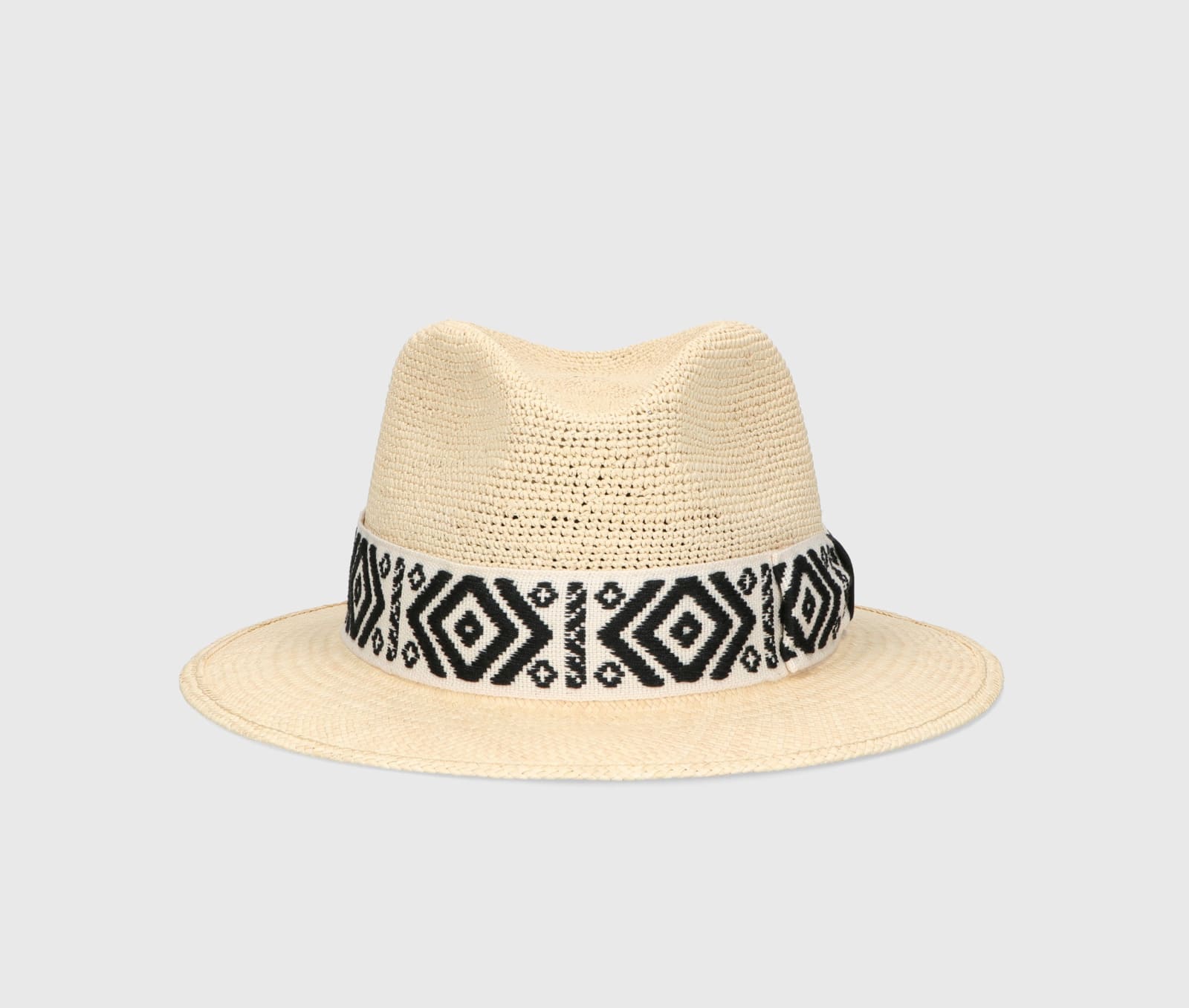 Shop Borsalino Country Panama Semicrochet In Natural, Patterned Black/cream Hat Band