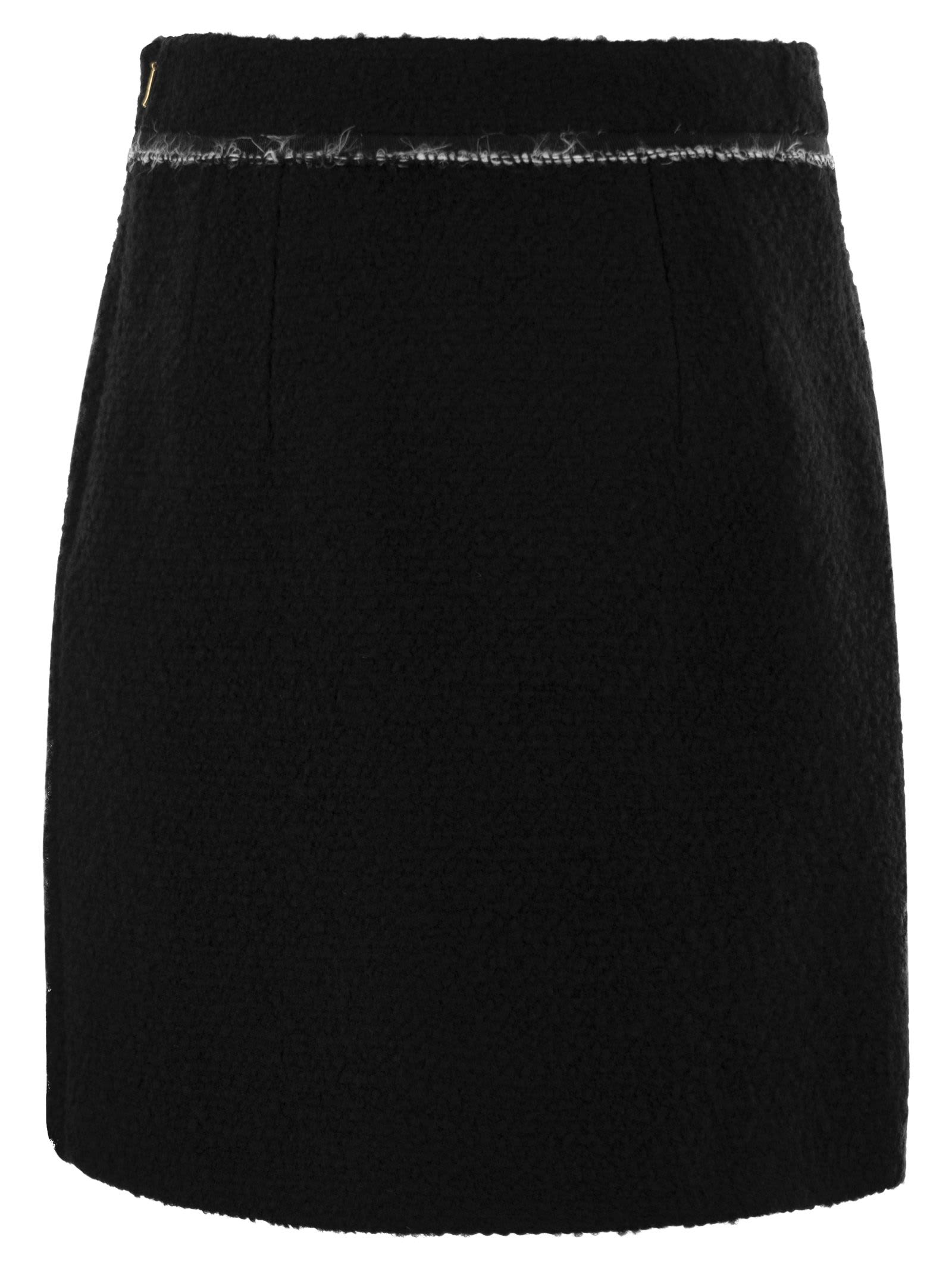 Fay Mini Bouclé Wool Short Skirt In Black