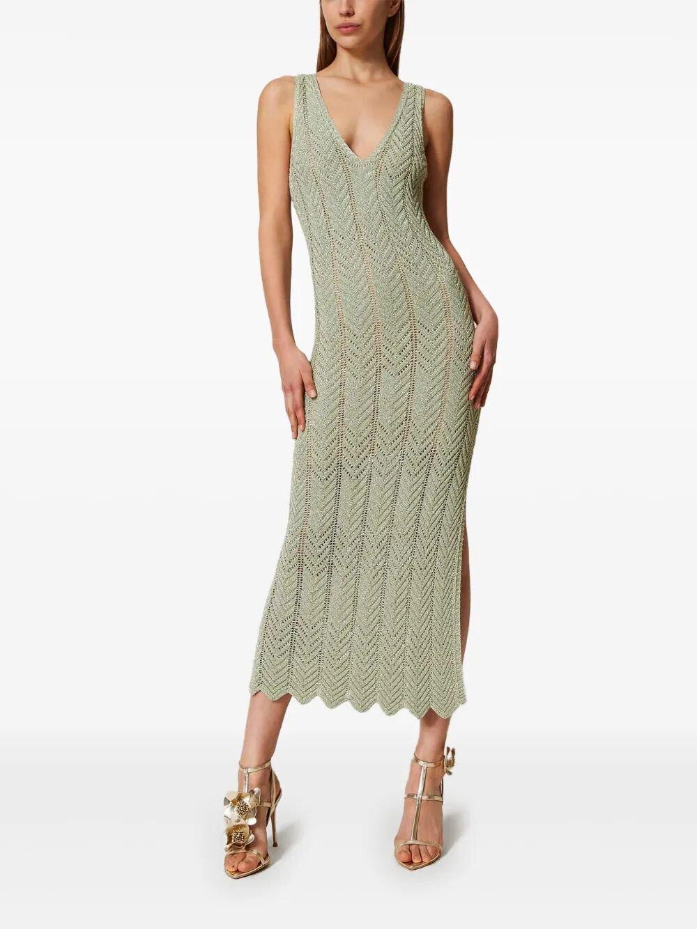 Twinset Green Midi Dress With Lurex-effect