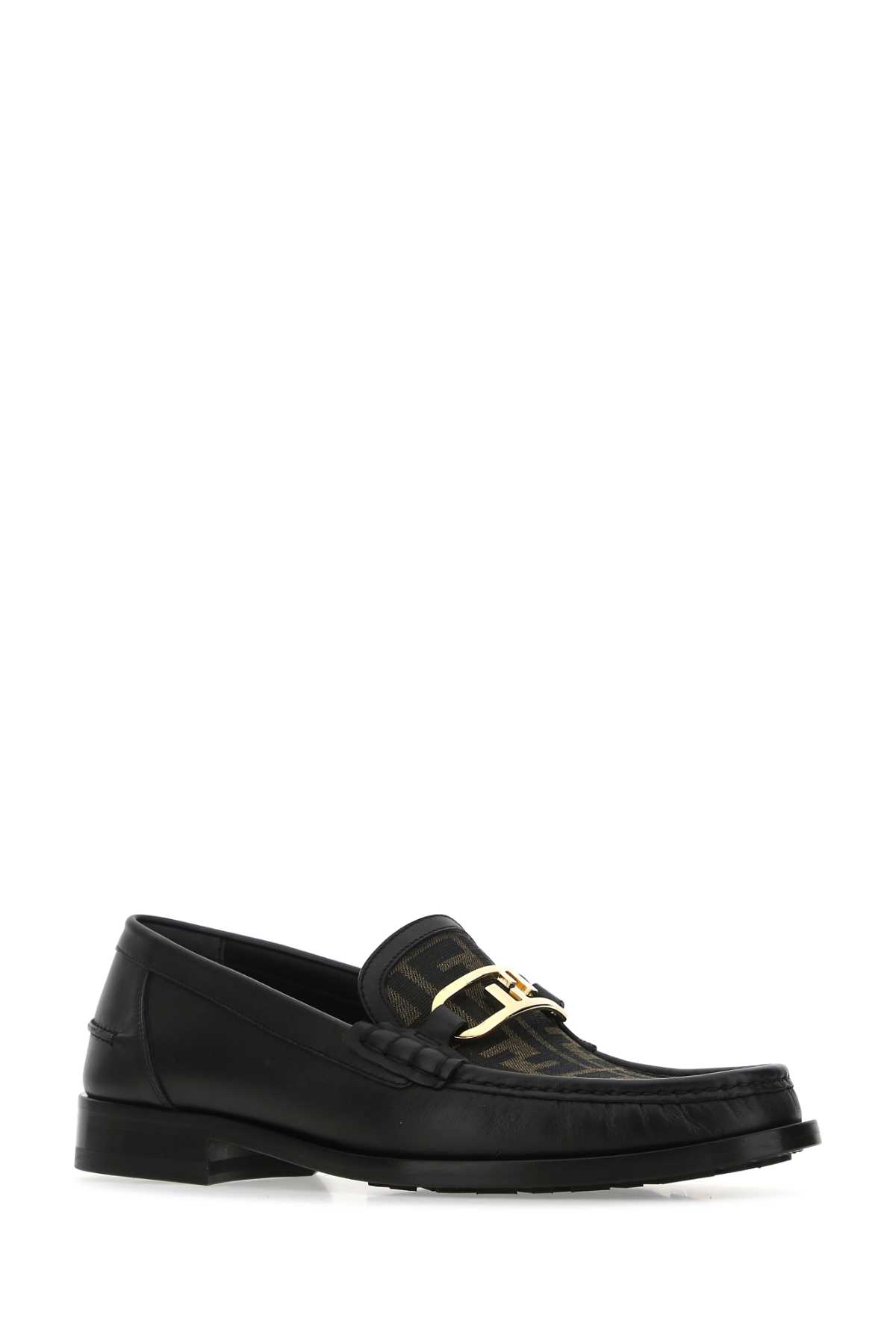 FENDI MULTICOLOR LEATHER AND FABRIC LOAFERS
