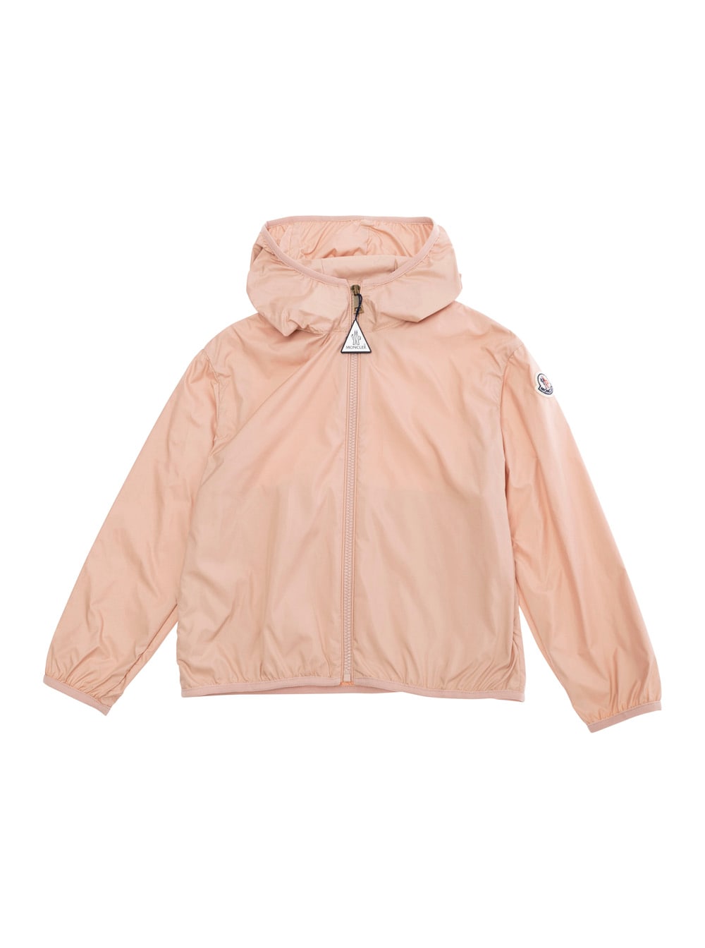 Moncler Fegeo Pink Jacket With Fixed Hood And Logo Patch On The Sleeve In Tech Fabric Girl In Gold