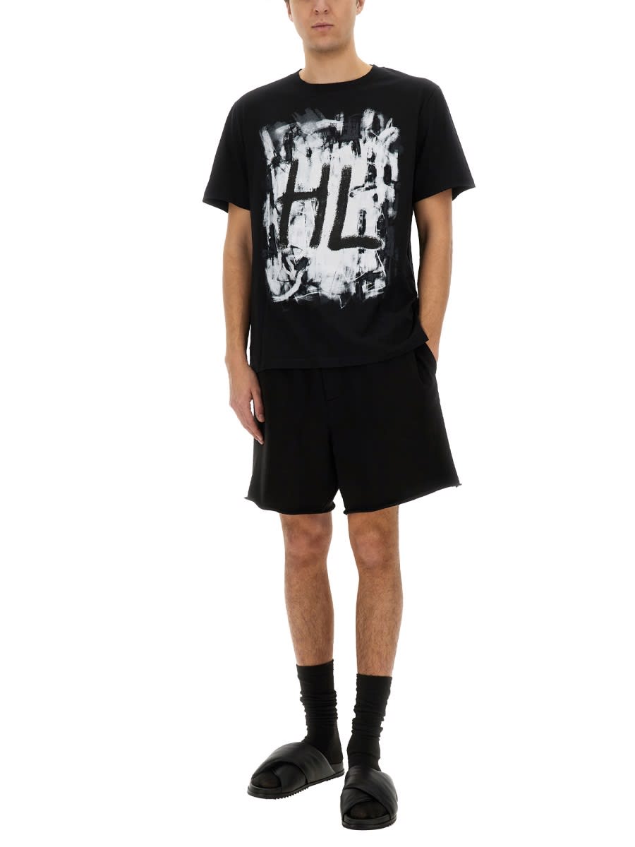 Helmut Lang Scribble Crew Neck Graphic Print Short Sleeves In Black