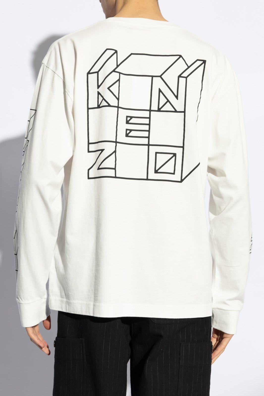 Shop Kenzo Logo Printed Long-sleeve T-shirt In White