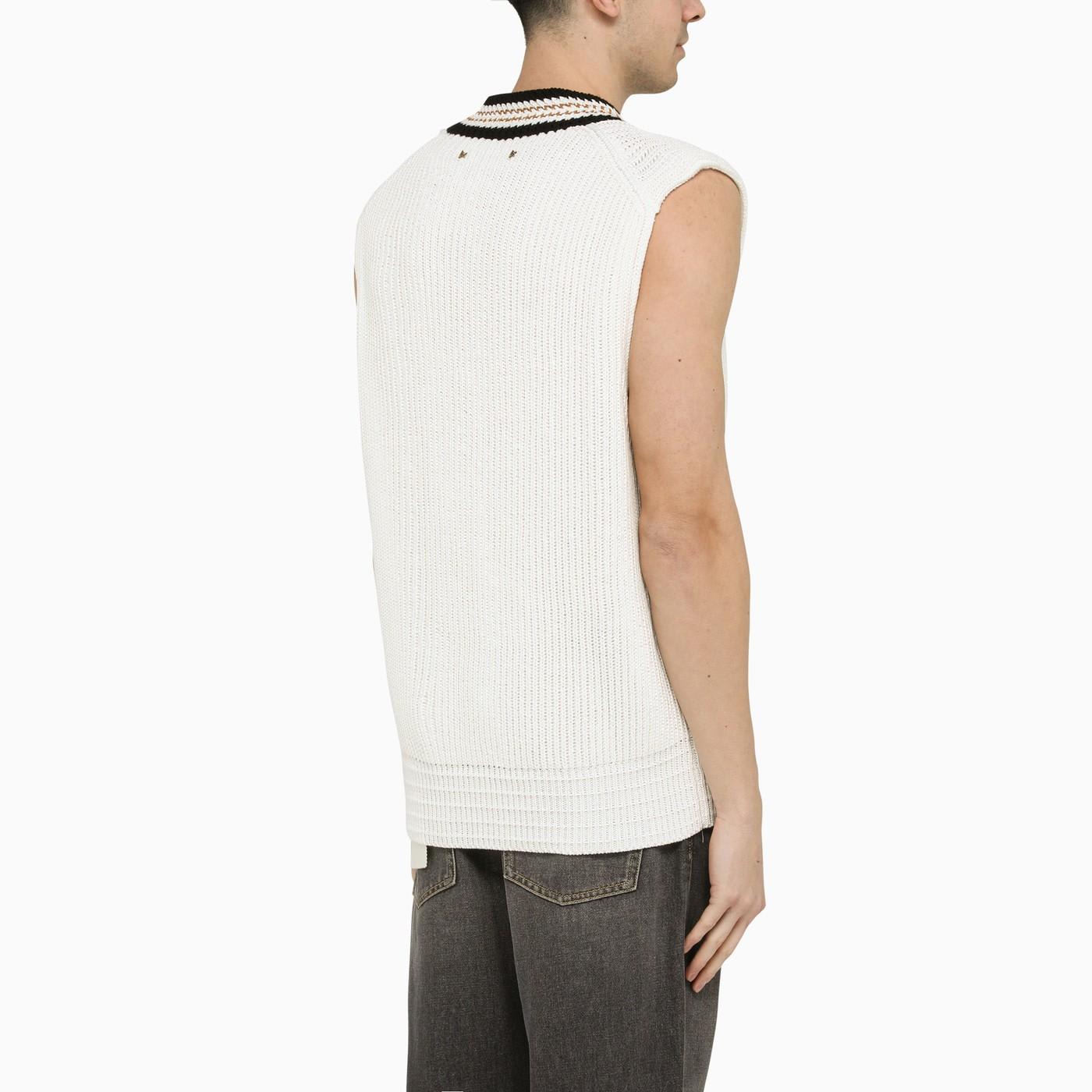 Shop Golden Goose Cotton Knit Papyrus Waistcoat In Yellow Cream