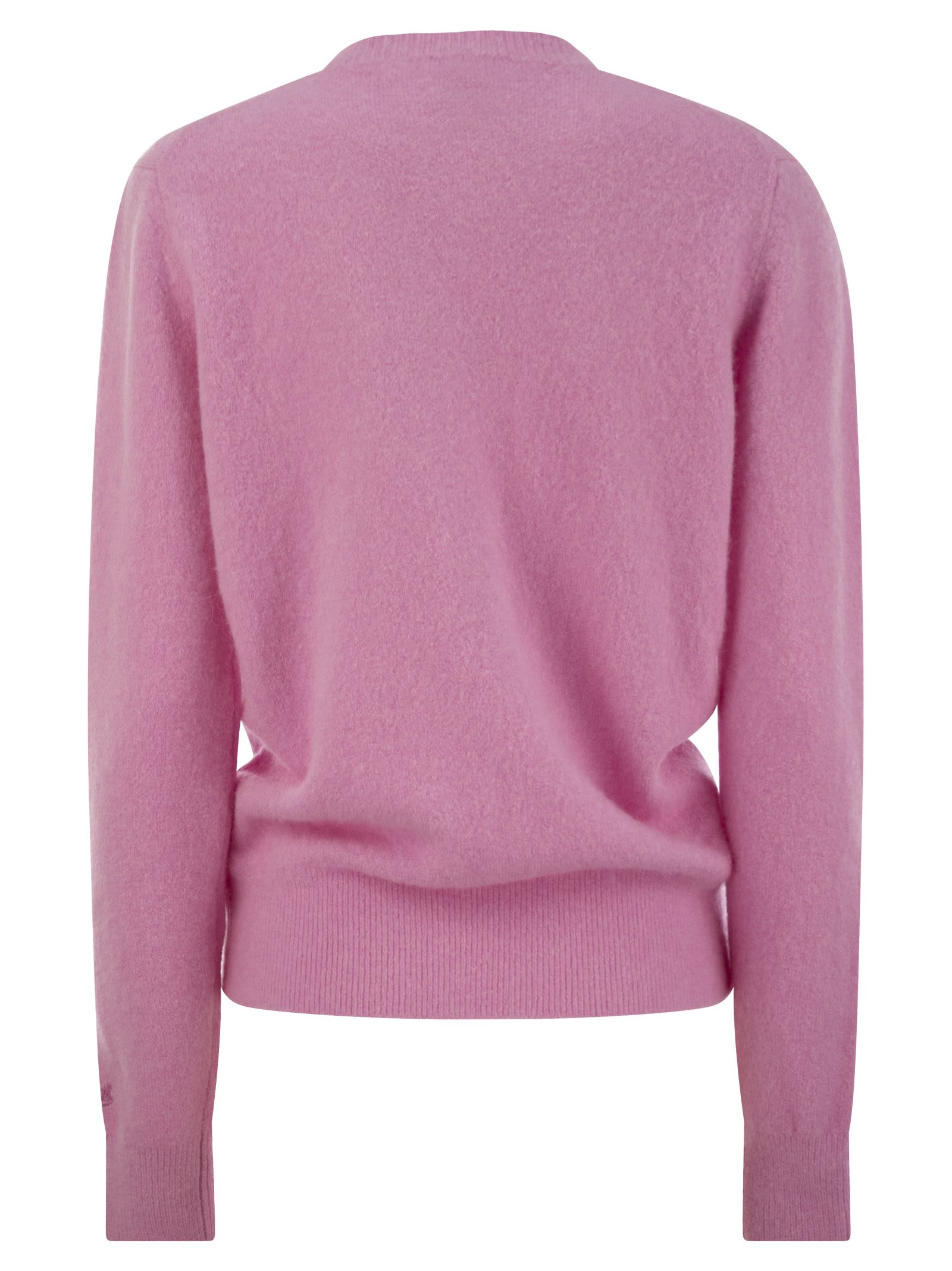 Shop Mc2 Saint Barth Wool And Alpaca Blend Sweater With Embroidery 10 Min E Sono Pronta In Pink