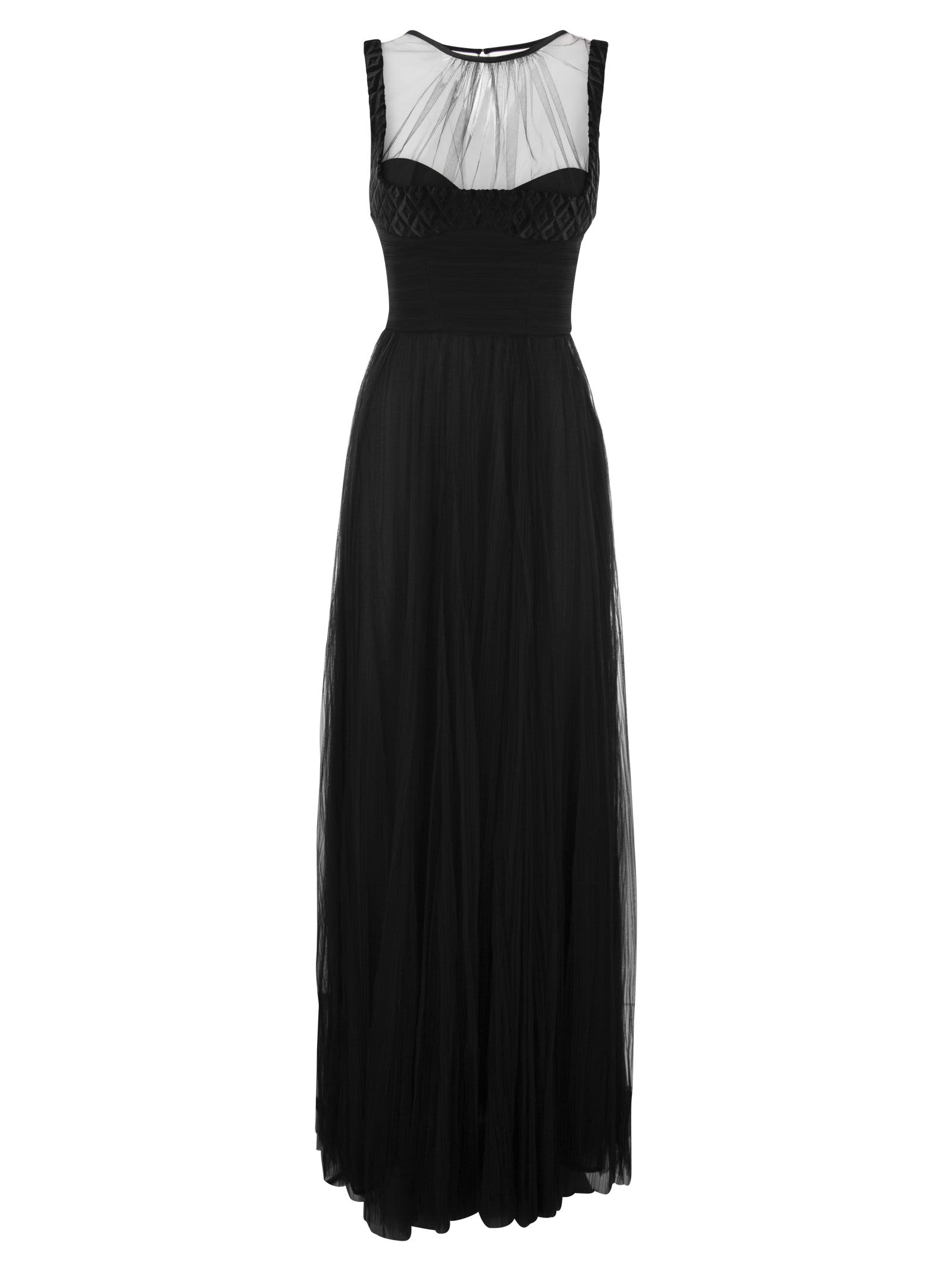 Shop Elisabetta Franchi Red Carpet Dress With Embroidered Velvet Bodice In Black