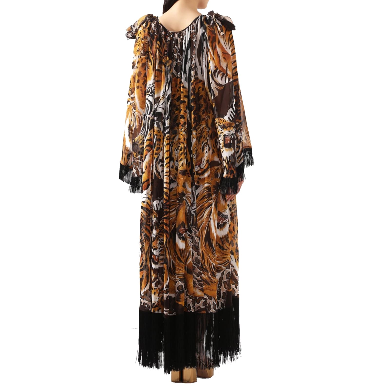 Shop Dolce & Gabbana Fringed Kaftan Dress In Brown