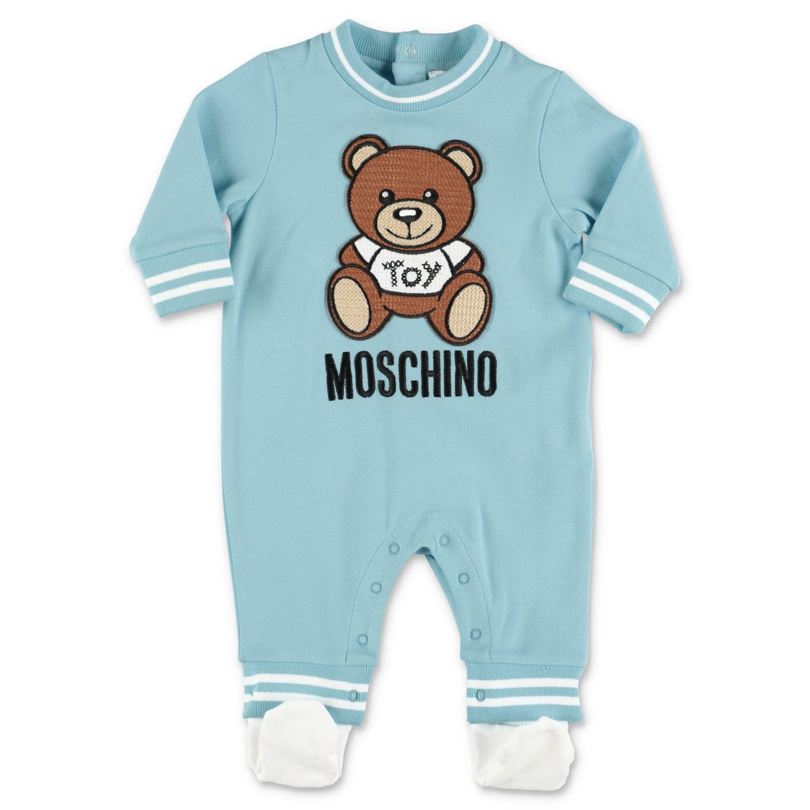 Moschino Tutina Celeste Teddy Bear In Piquet Di Cotone