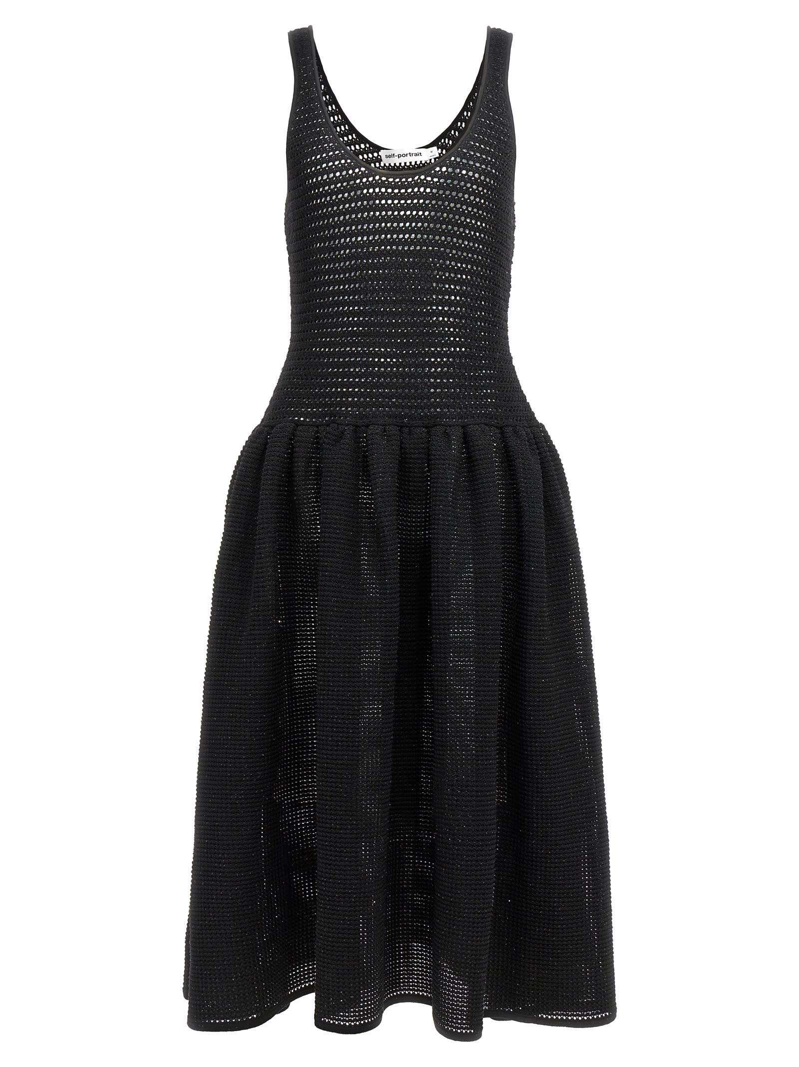 black Crochet Knit Midi Dress