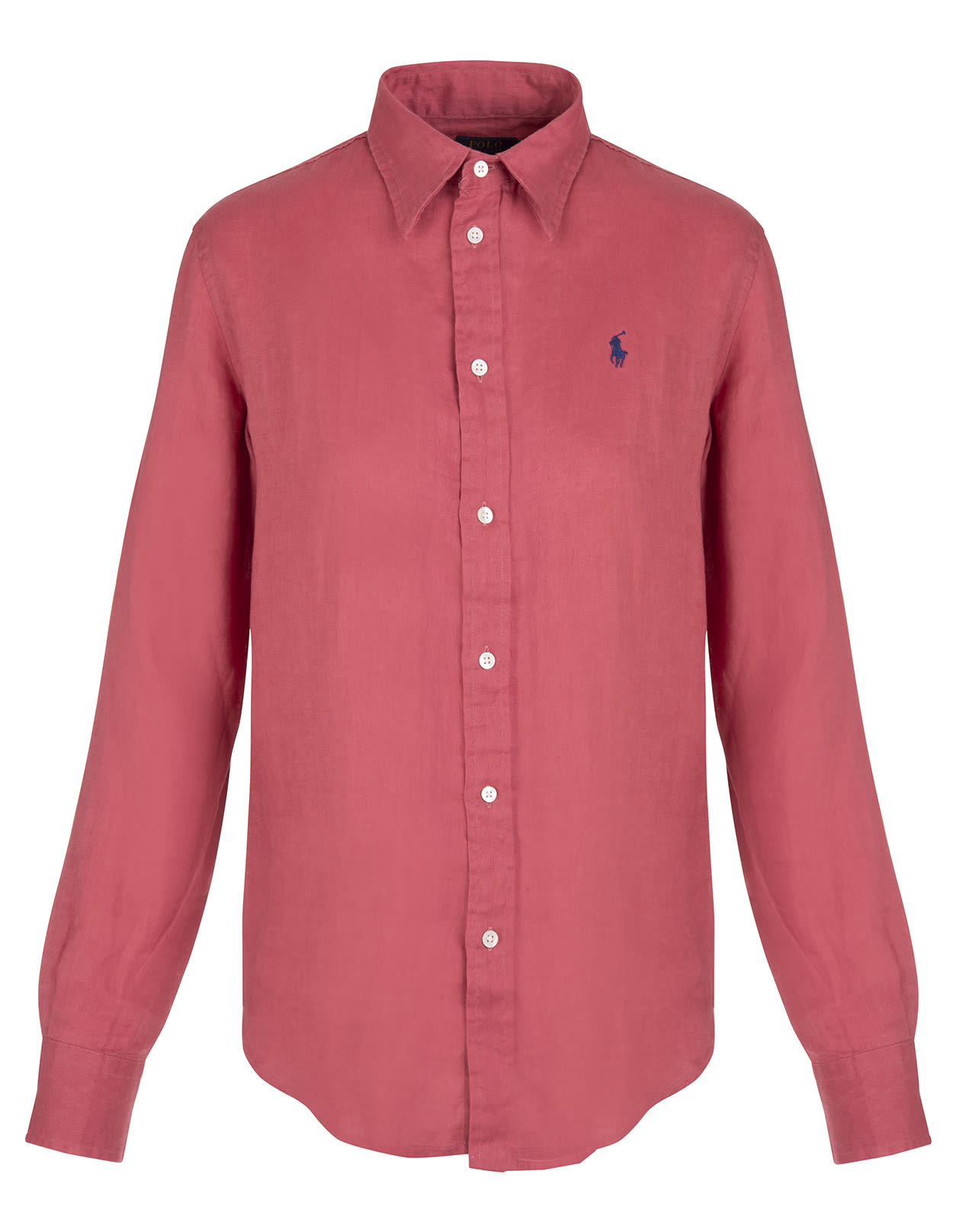 Ralph Lauren Woman Shirt In Strawberry Linen With Blue Pony