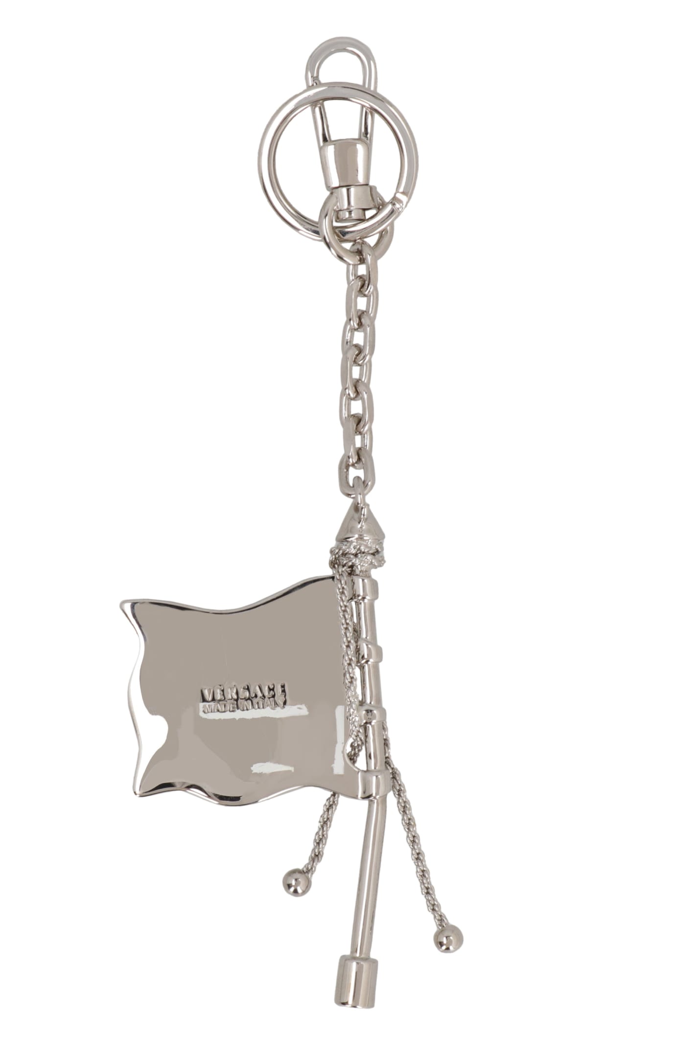 Versace Silver-tone Metal Key Ring And Clasp In Silver