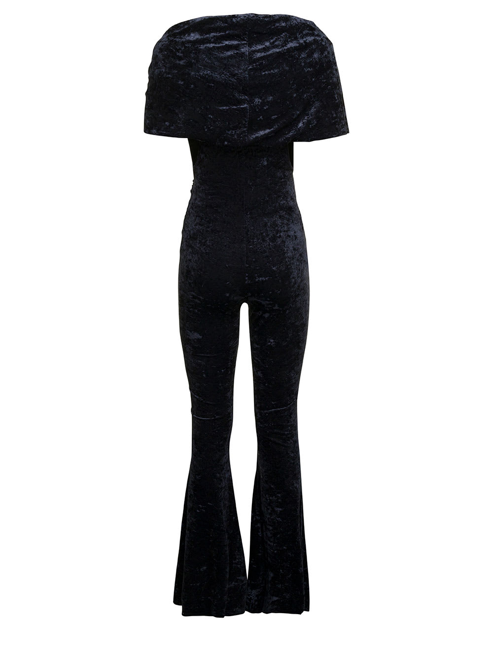 Shop The Andamane Naomi Blue Hooded Flared Jumpsuit In Crushed Velvet Woman In Black