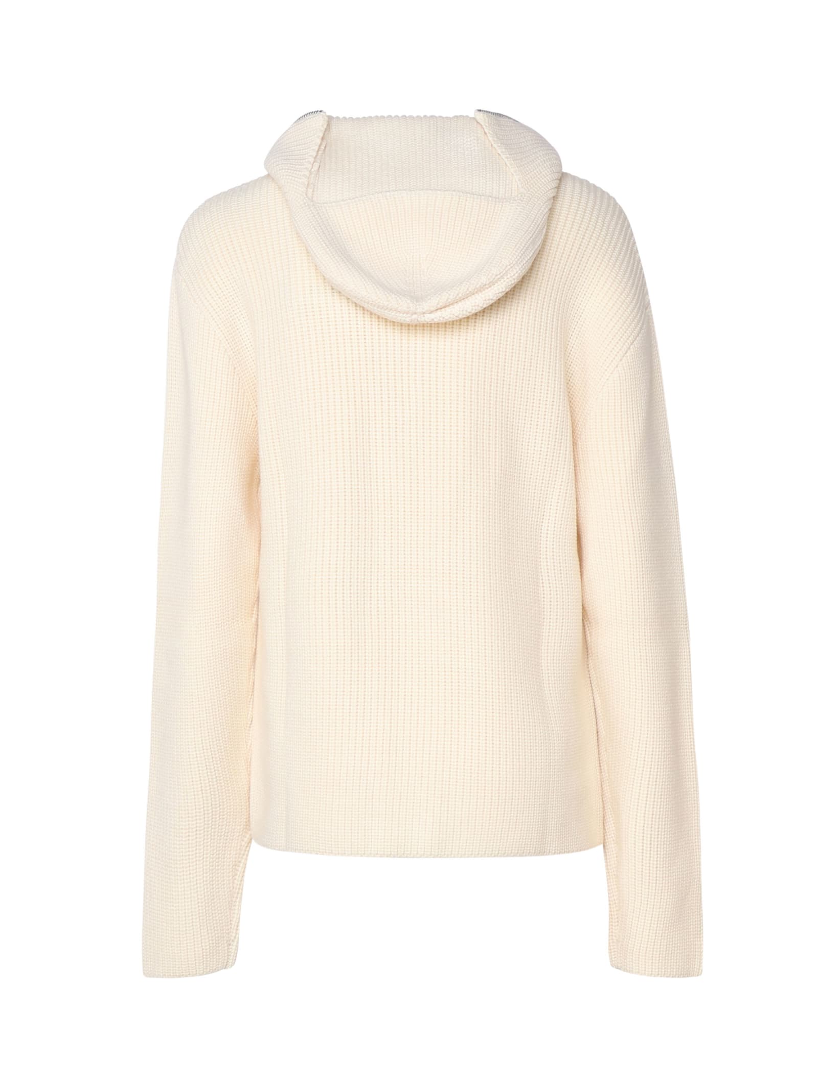 Shop Courrèges Ribbed Wool Hooded Sweater With Zip In Beige