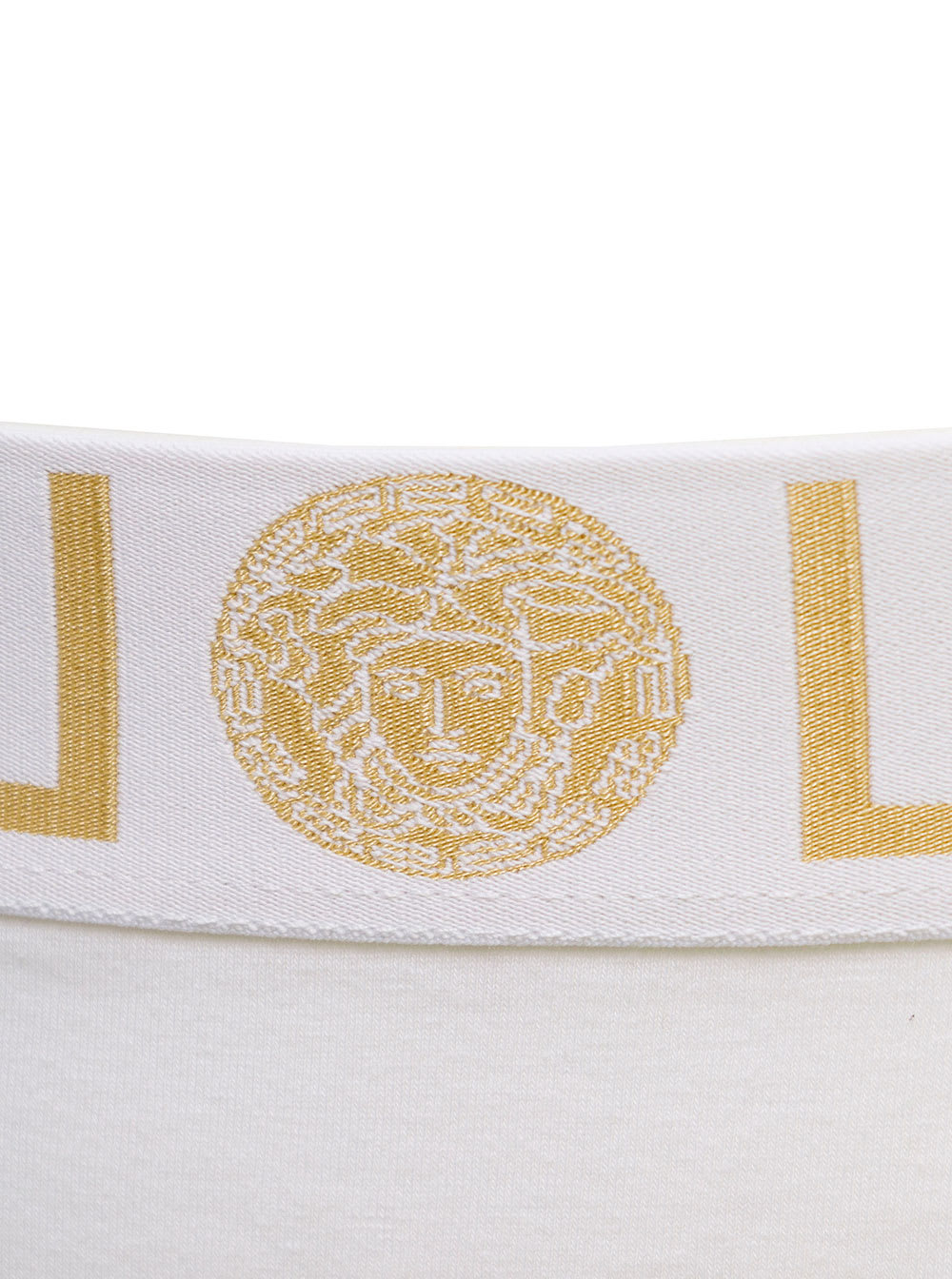Shop Versace White Cotton Briefs And Greca Print Woman In Bianco
