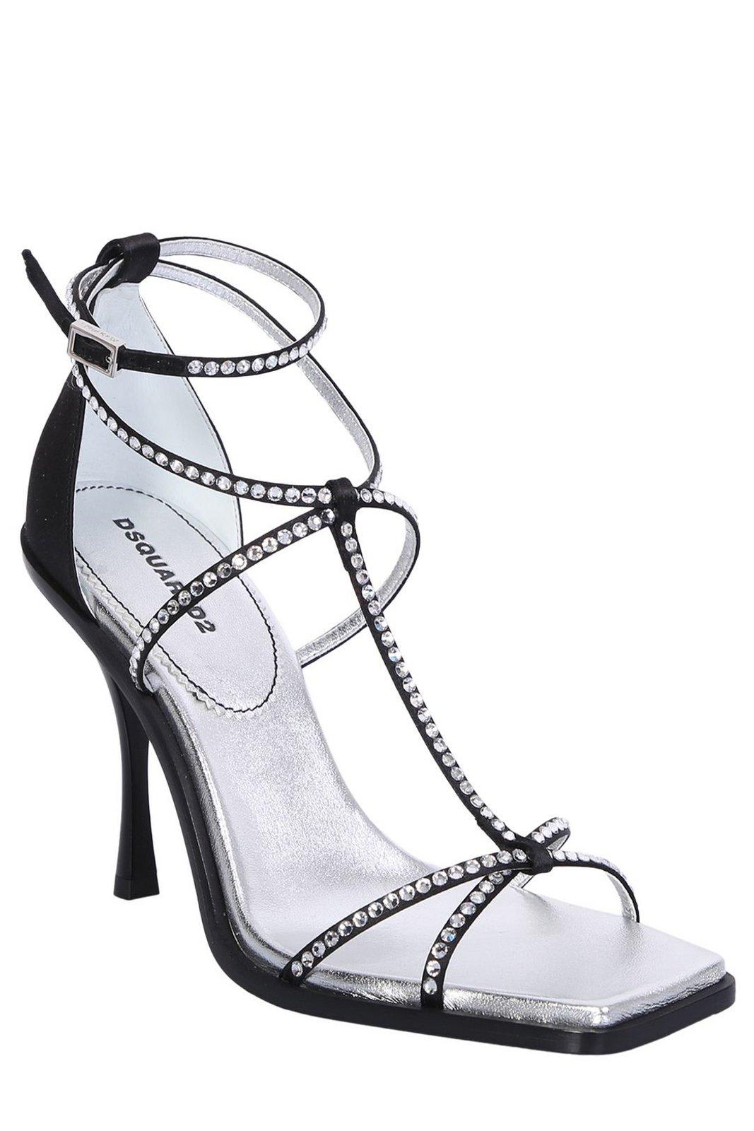 Shop Dsquared2 Embellished Open Toe Sandals In Black/silver