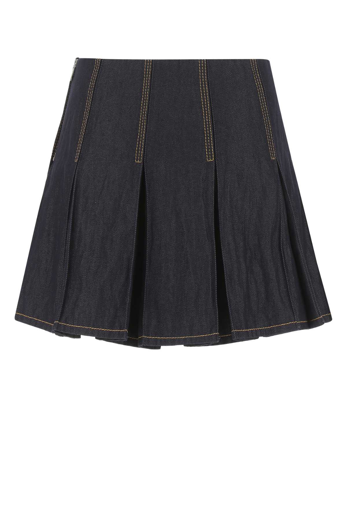 Shop Bottega Veneta Dark Blue Denim Mini Skirt In 3399