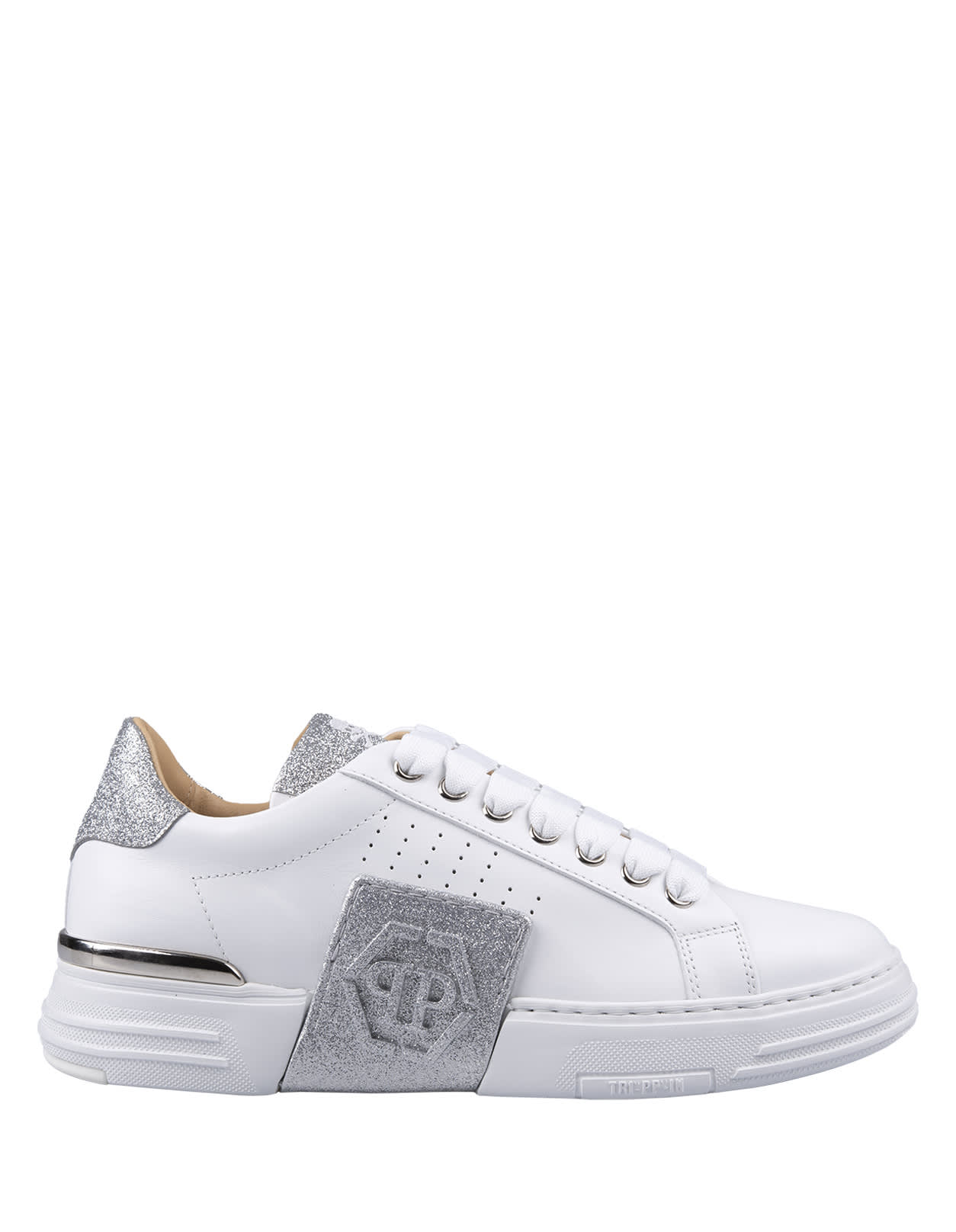 Shop Philipp Plein White And Silver Phantom Kick$ Sneakers In Bianco
