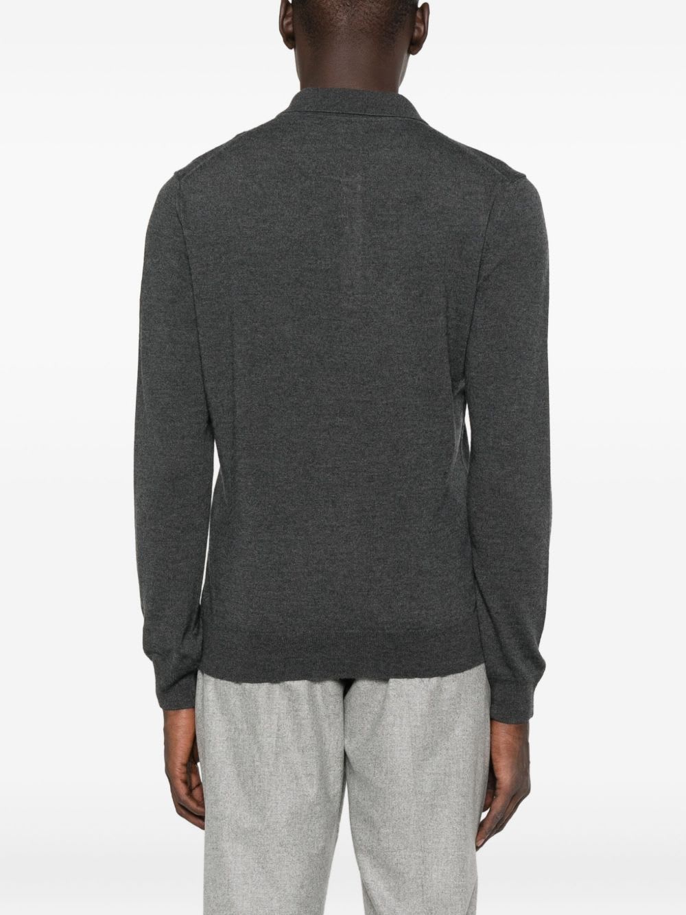 Corneliani Long-sleeved Gray Wool Polo Shirt In Gray