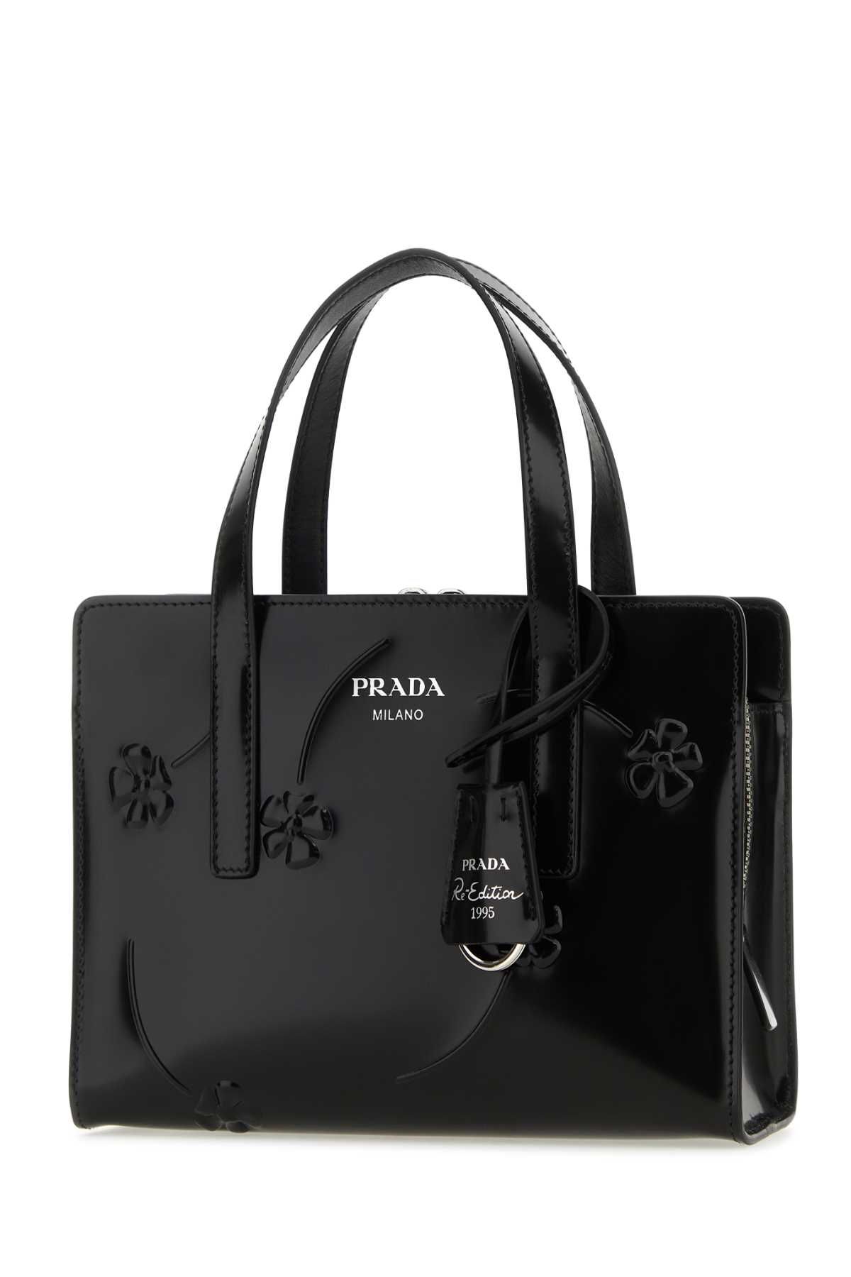 Prada Re-nylon And Leather Medium Top-handle Bag With Padlock In Black