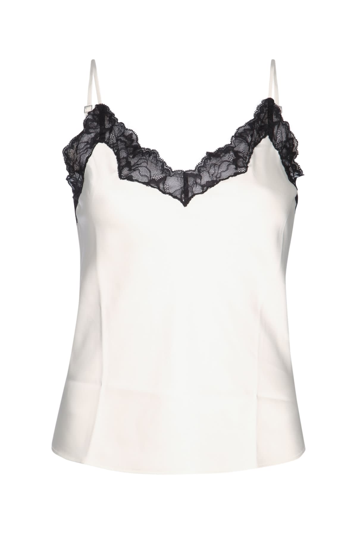 Calvin Klein Satin Cami With Lace Trim And Spaghetti Straps In White