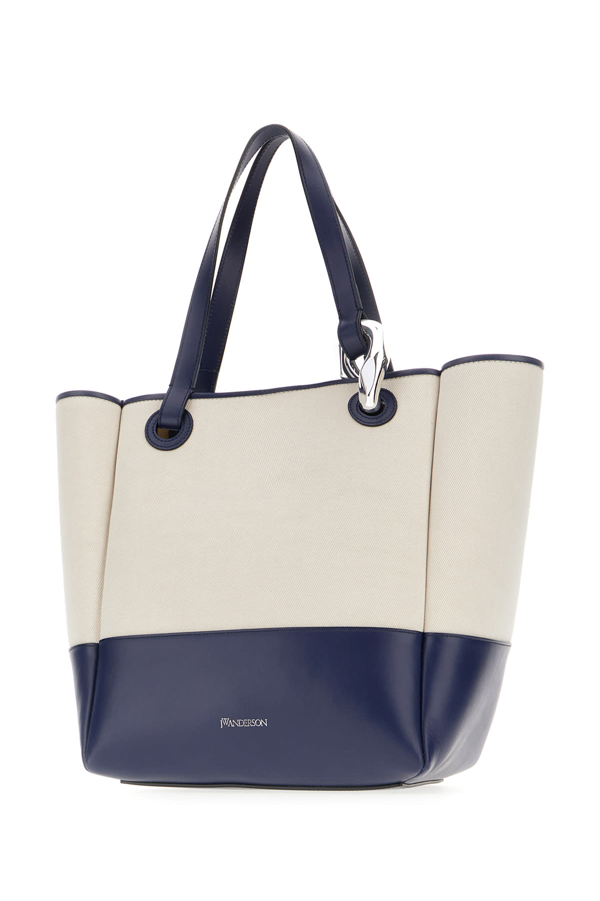 JW ANDERSON TWO-TONE CANVAS AND LEATHER CORNER SHOPPING BAG