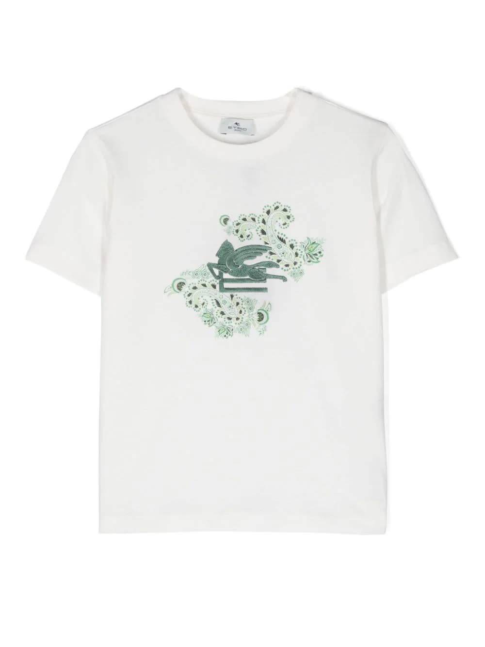 Shop Etro White T-shirt With Green Pegasus Motif