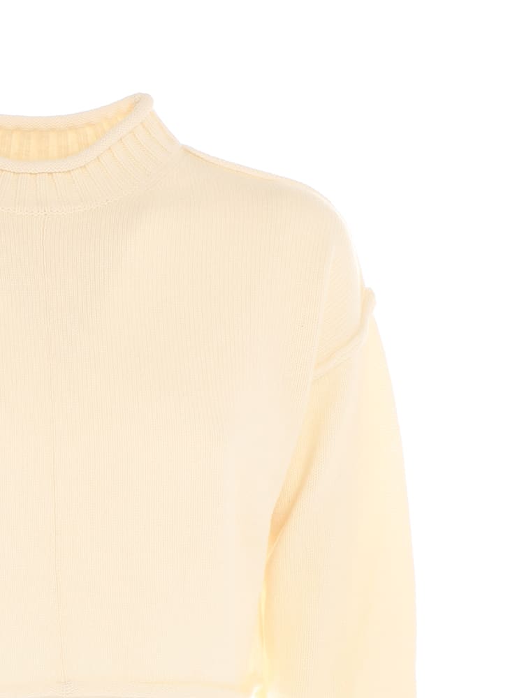 Shop Max Mara Crop Sweater With Extra Long Sleeves In Vanilla