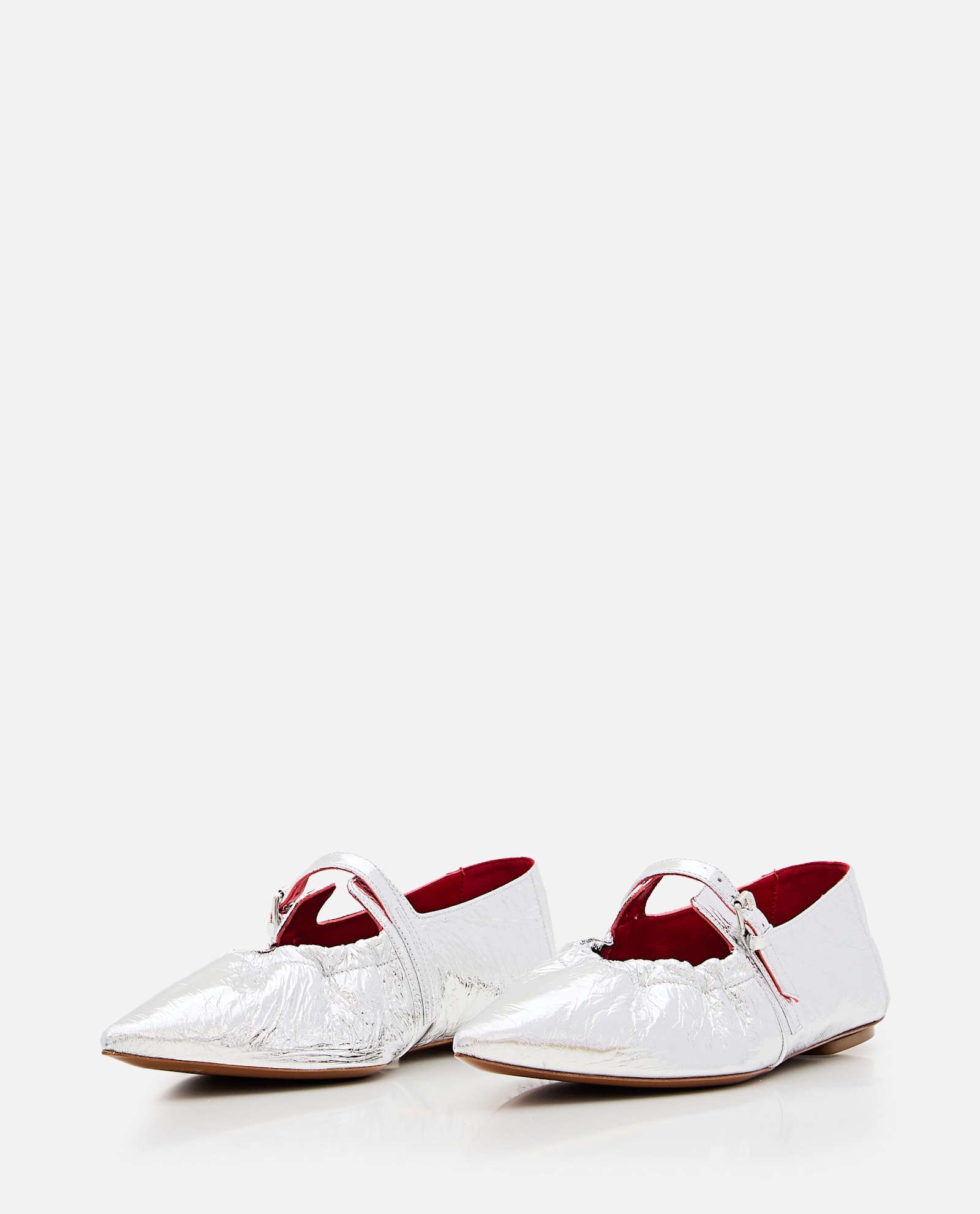 Plan C Metallic Ballet Flats In Silver