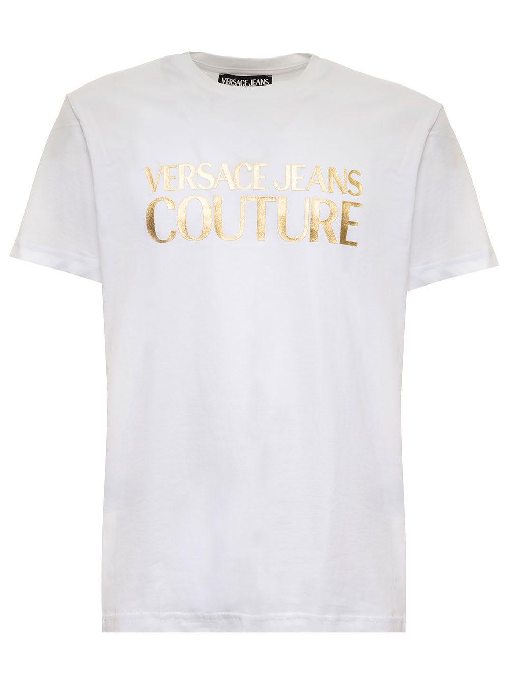 Thick Foil White Cotton T-shirt With Logo Print Versace Jeans Couture Man