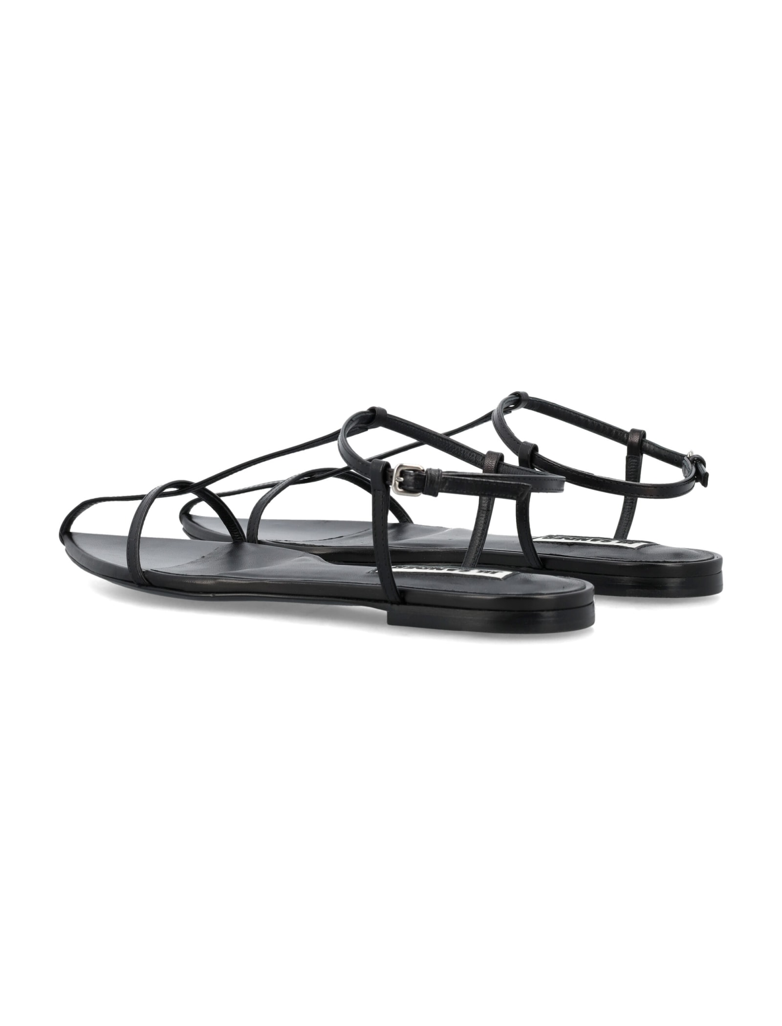 Jil Sander Leather Sandals Flat Sole Pointed Toe In Black