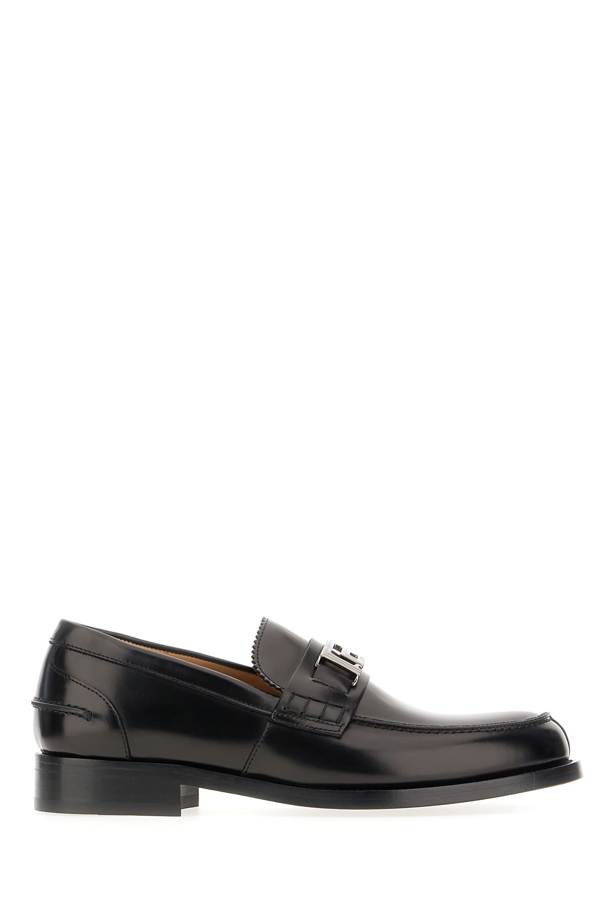 Versace Black Leather Greca Loafers In Black Ruthenium