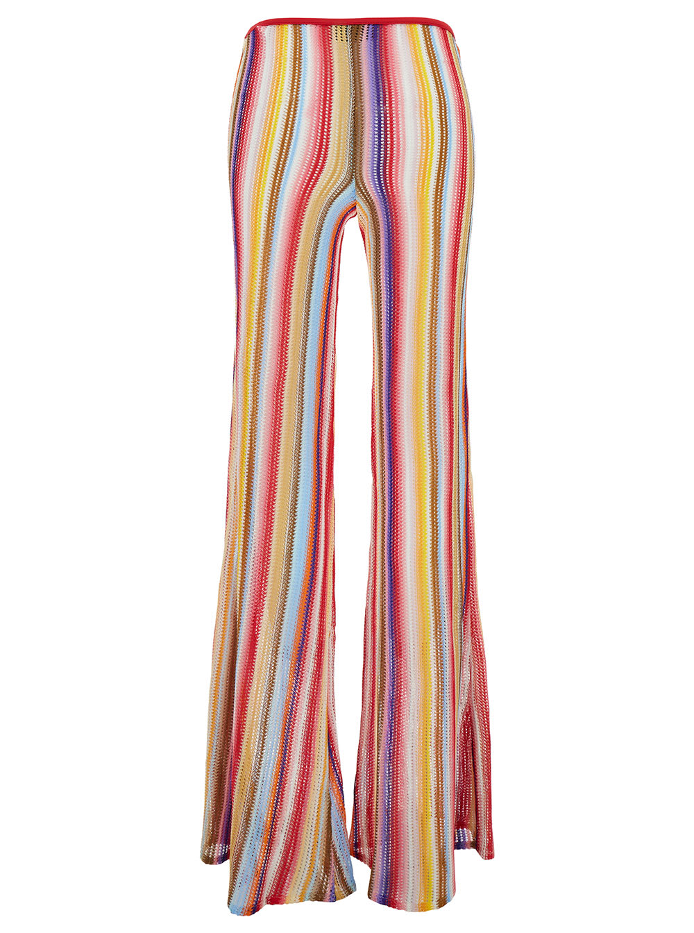 Shop Missoni Multicolor Flare Pants With Stripe Motif In Viscose Crochet Woman