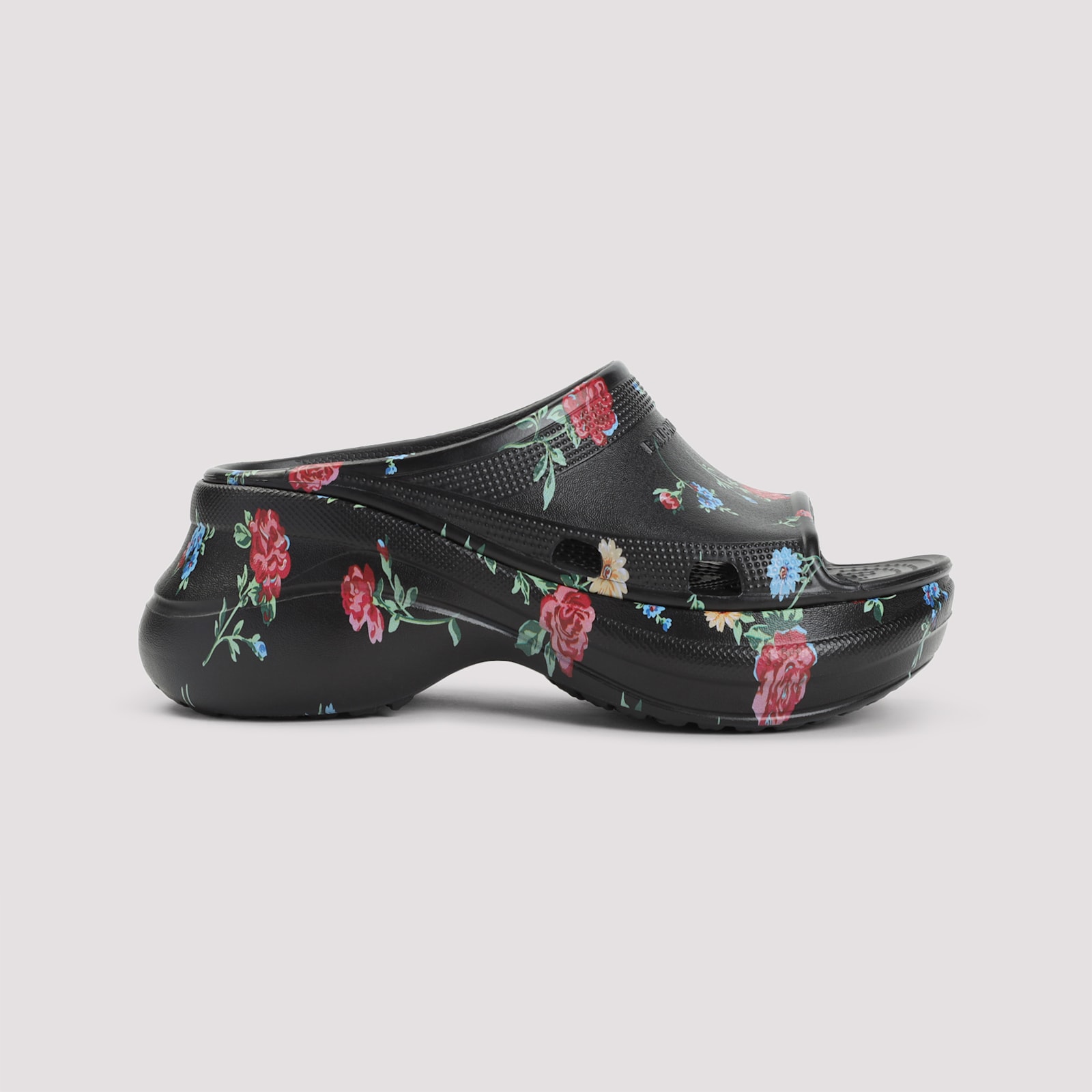 Balenciaga Floral Pattern Rubber Pool Slide Sandals In Floral Falling Black