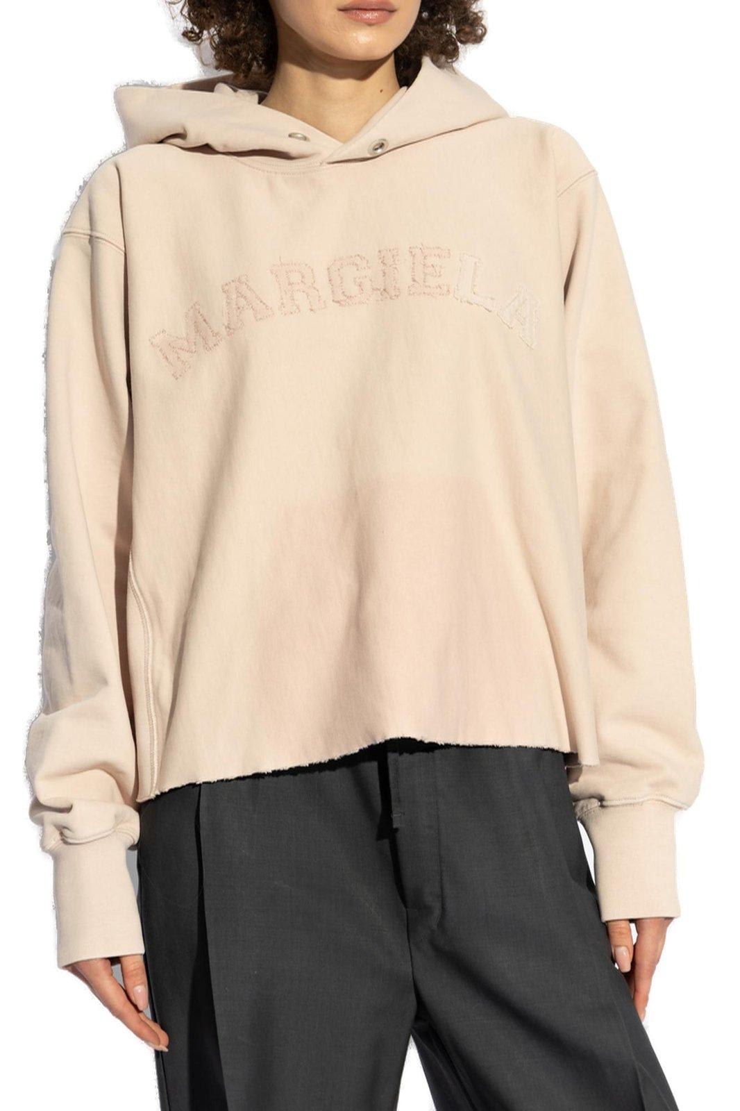 Shop Maison Margiela Logo Embroidered Long-sleeved Hoodie In Pink