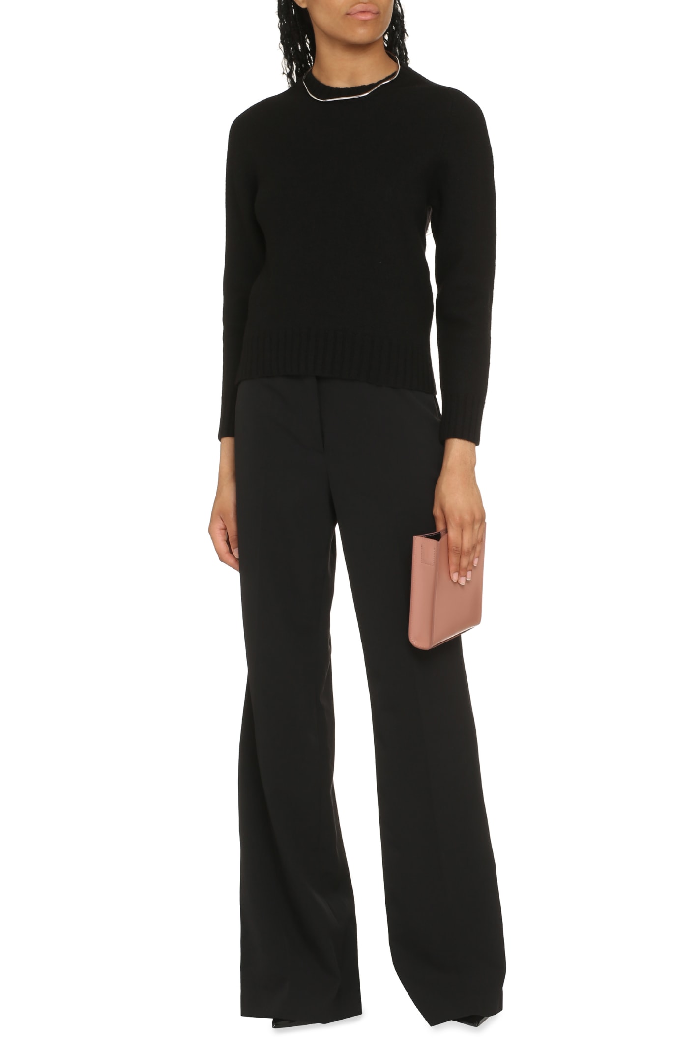 Jil Sander Crew-neck Merino Wool Sweater In Black