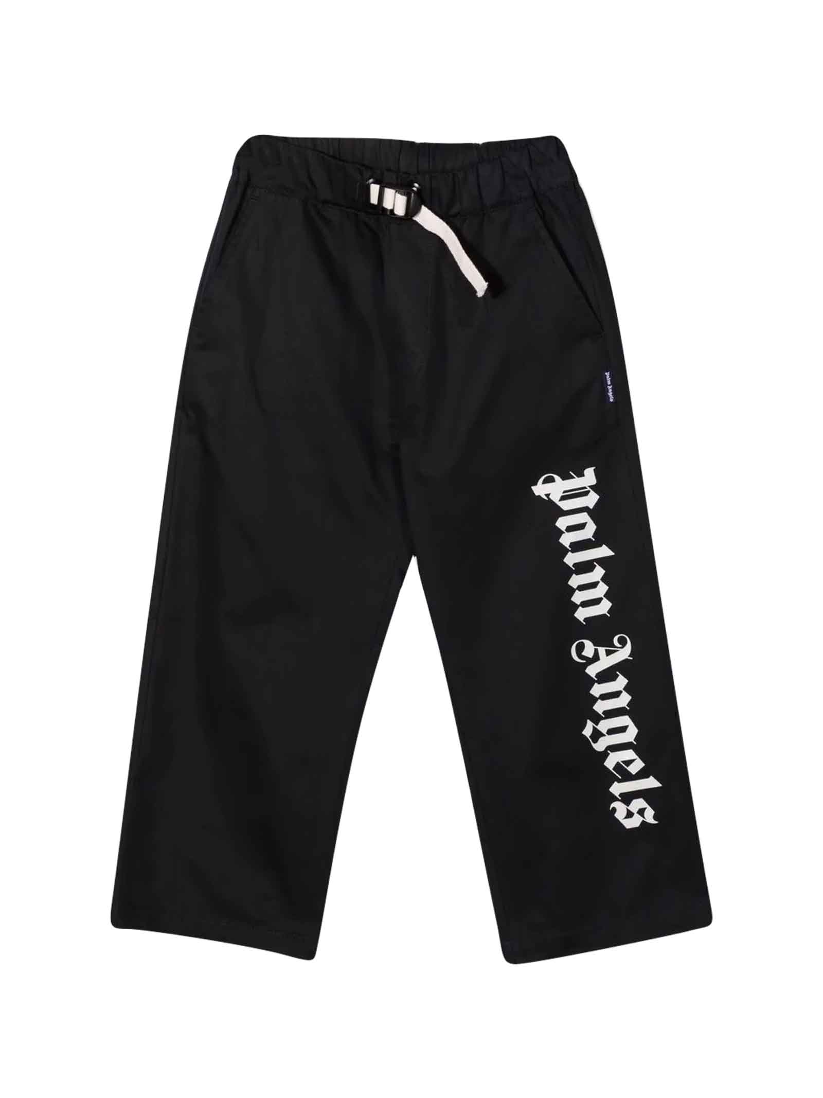 Palm Angels Black Trousers With White Print
