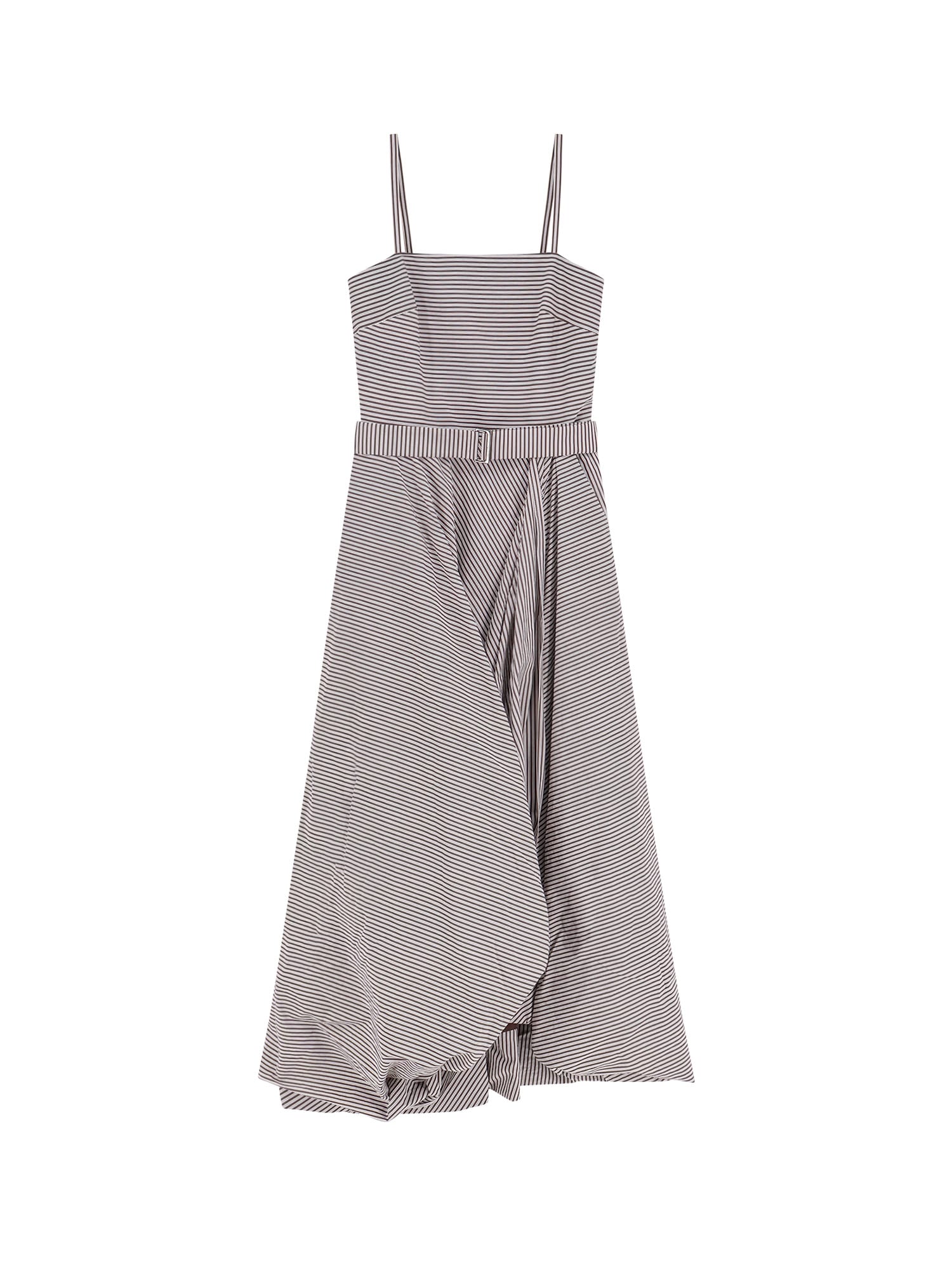 Brunello Cucinelli Striped Cotton Long Dress With Wide Panel