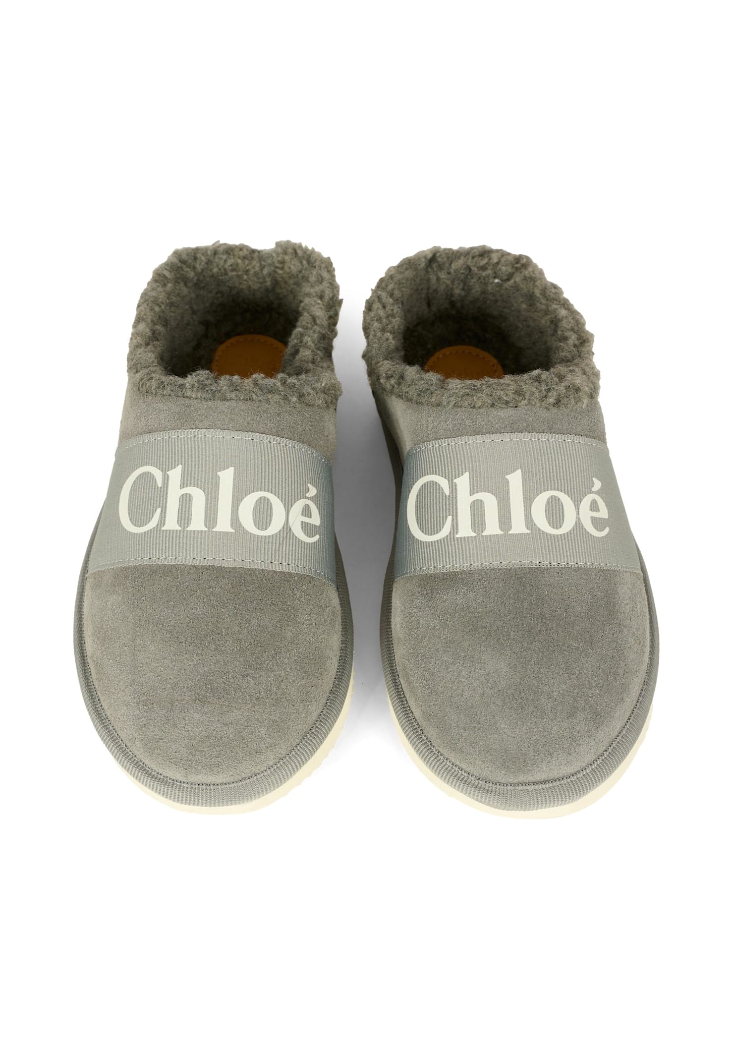 Chloé Grey Mules For Girl With Logo In Multi
